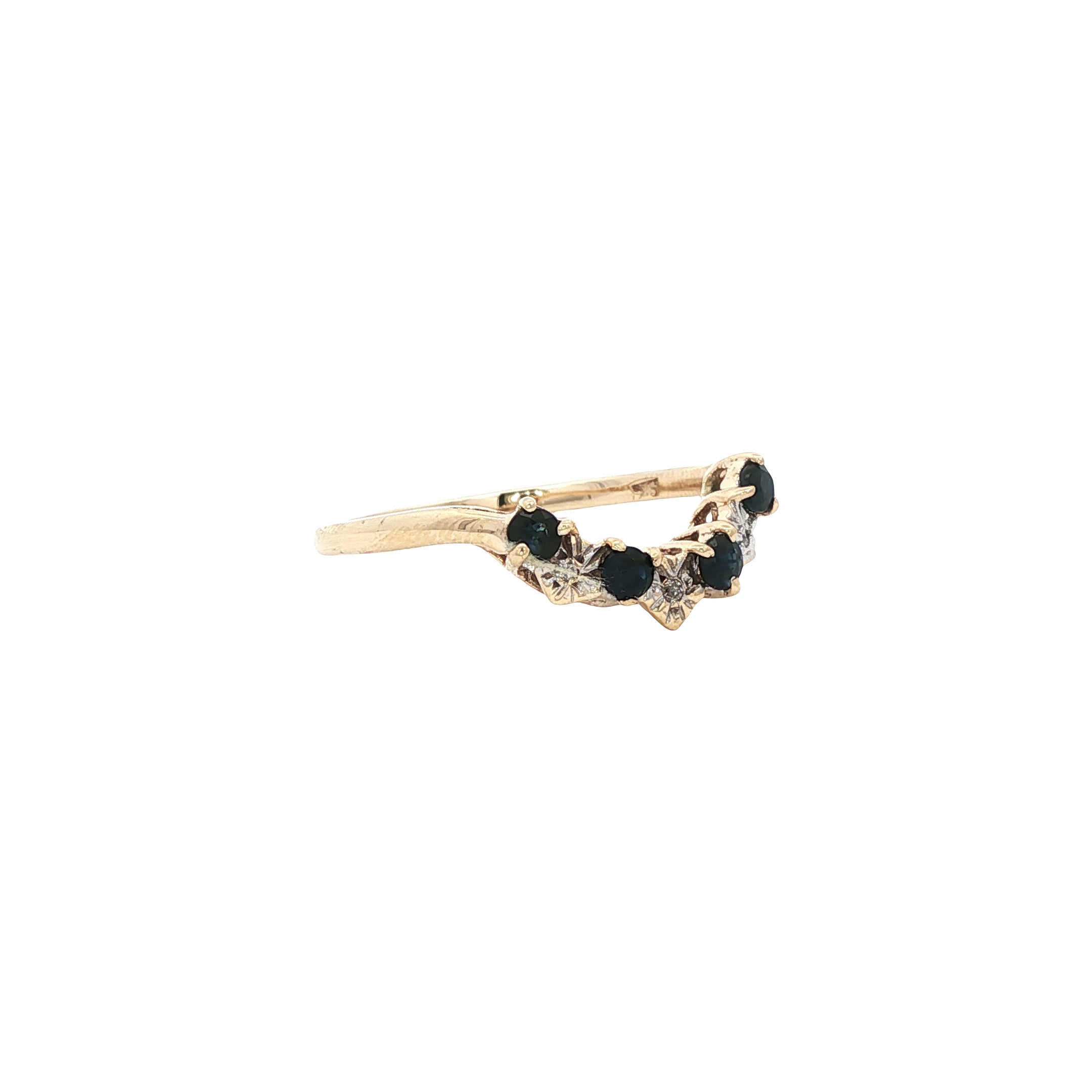 Vintage ring met saffier en diamant 9 kt