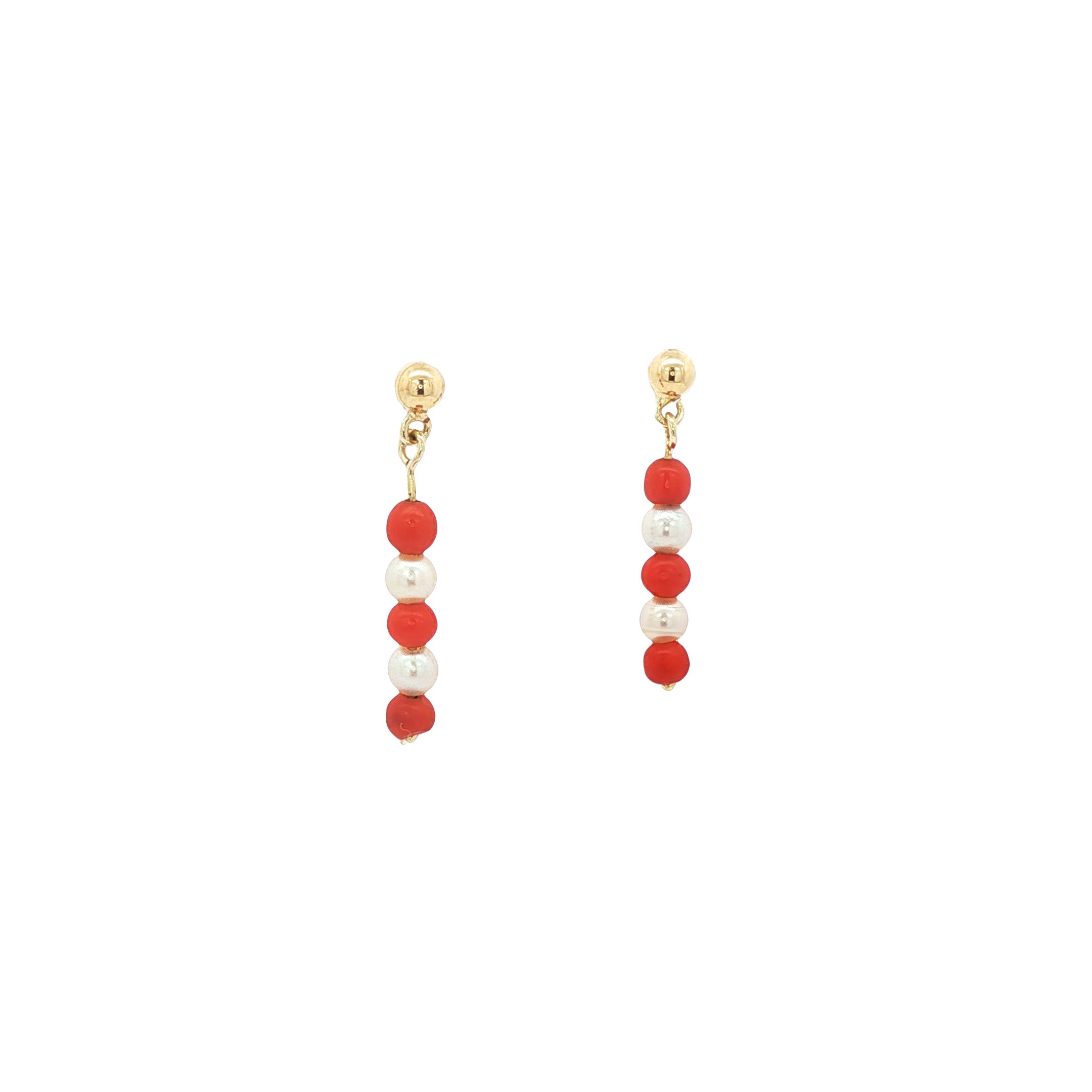 Vintage 14 kt gold stud earrings with pearl and blood coral