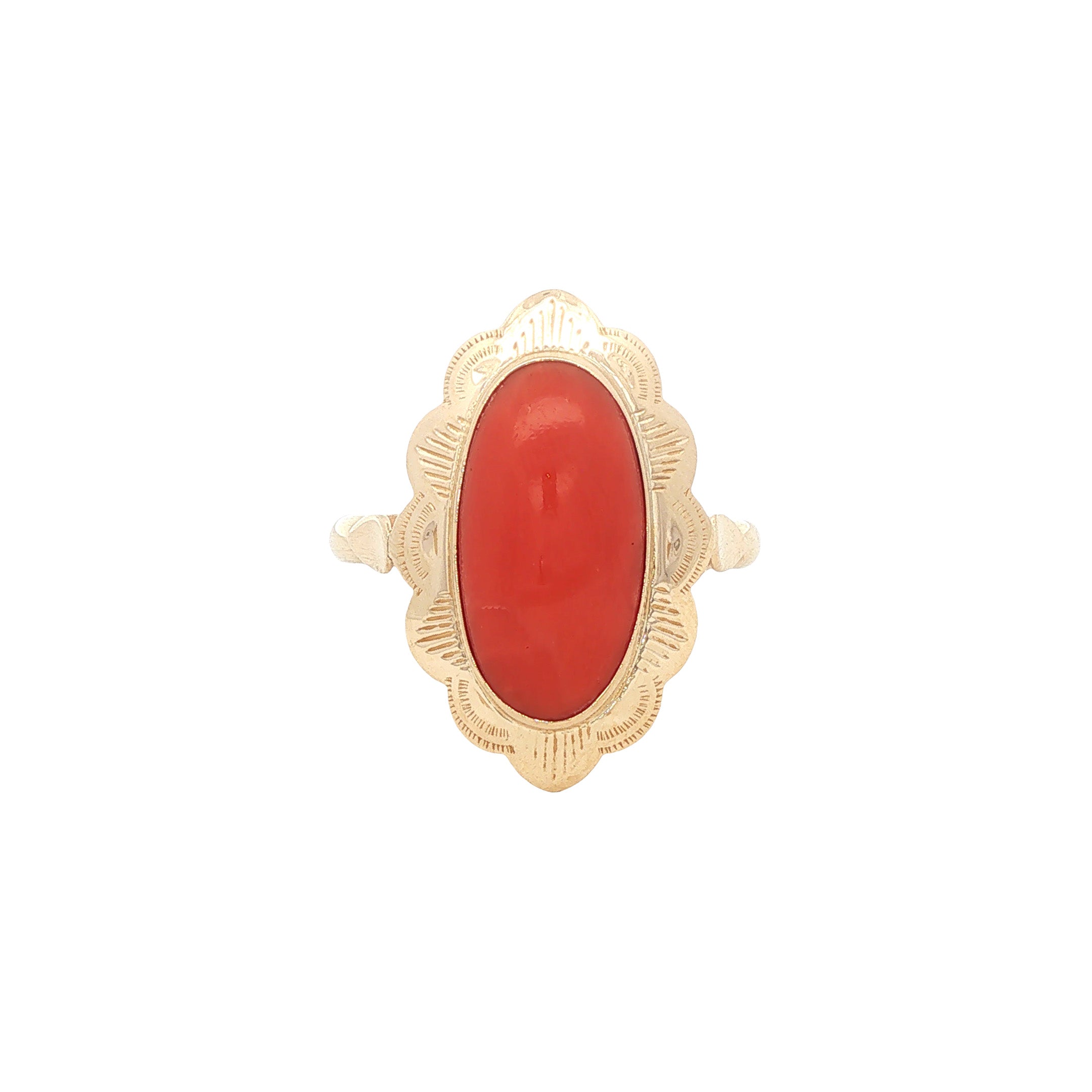 Gouden vintage ring met bloedkoraal 14 kt