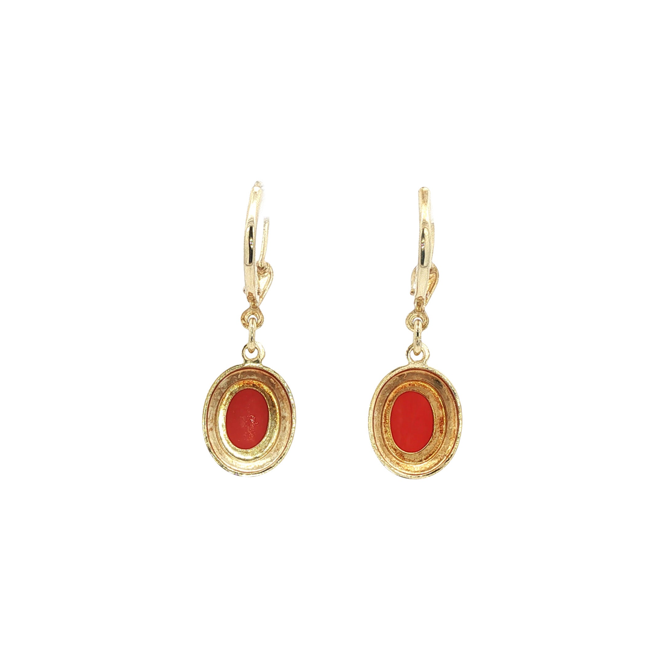 Gouden vintage oorhangers met bloedkoraal 14 kt