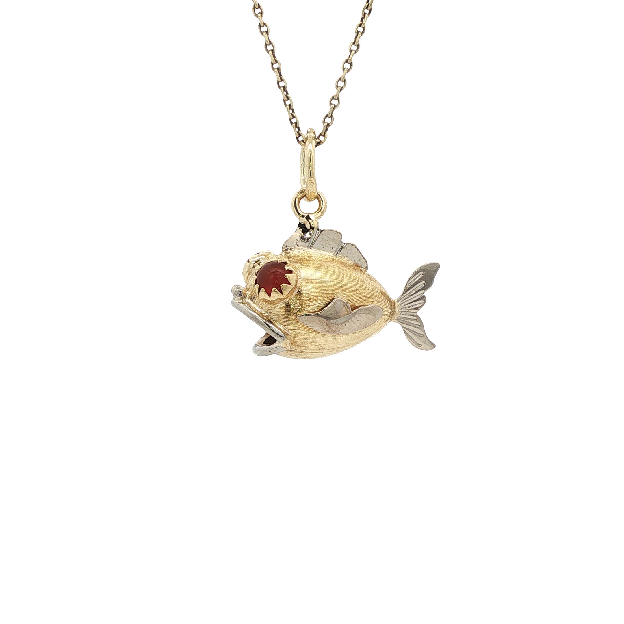 Gouden vintage vis hanger met kleursteen 14 kt