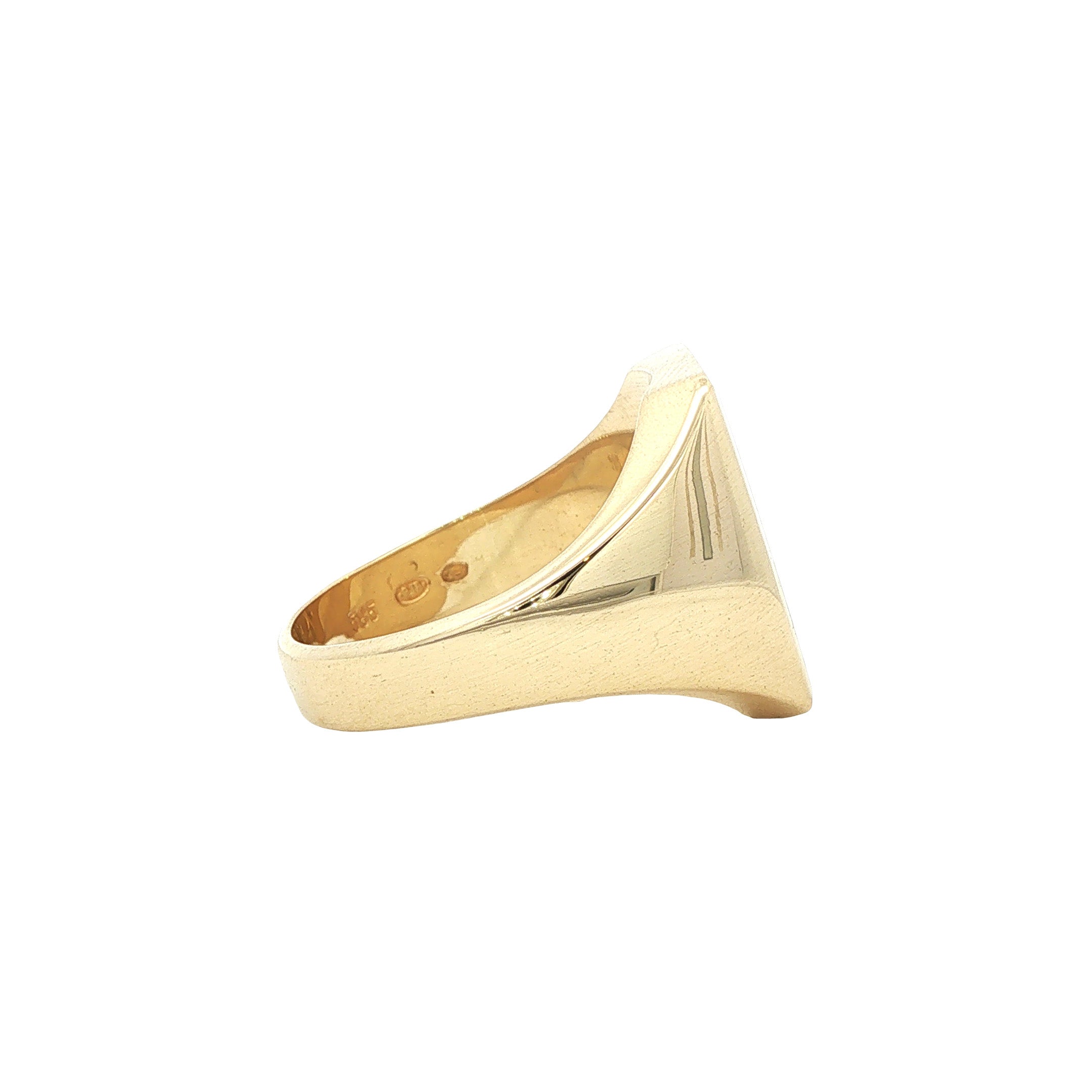 14 kt gold vintage signet ring with blue low-set stone