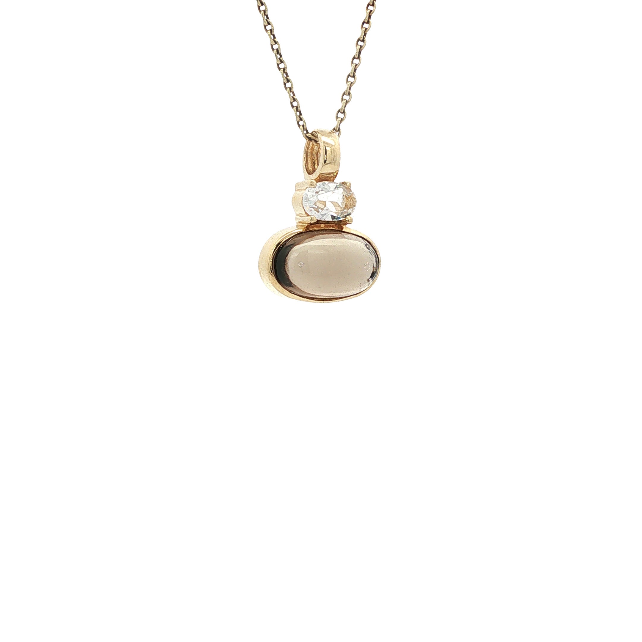 Gouden vintage hanger met rookkwarts en topaas 14 kt