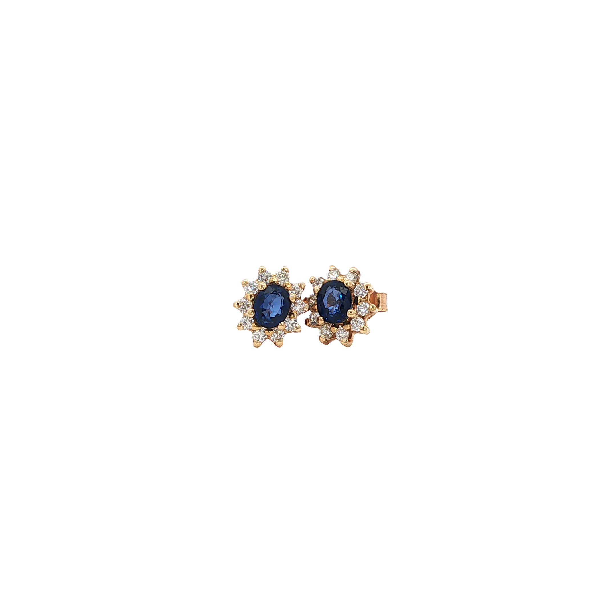 Gouden vintage oorbellen met saffier en diamant 14 krt