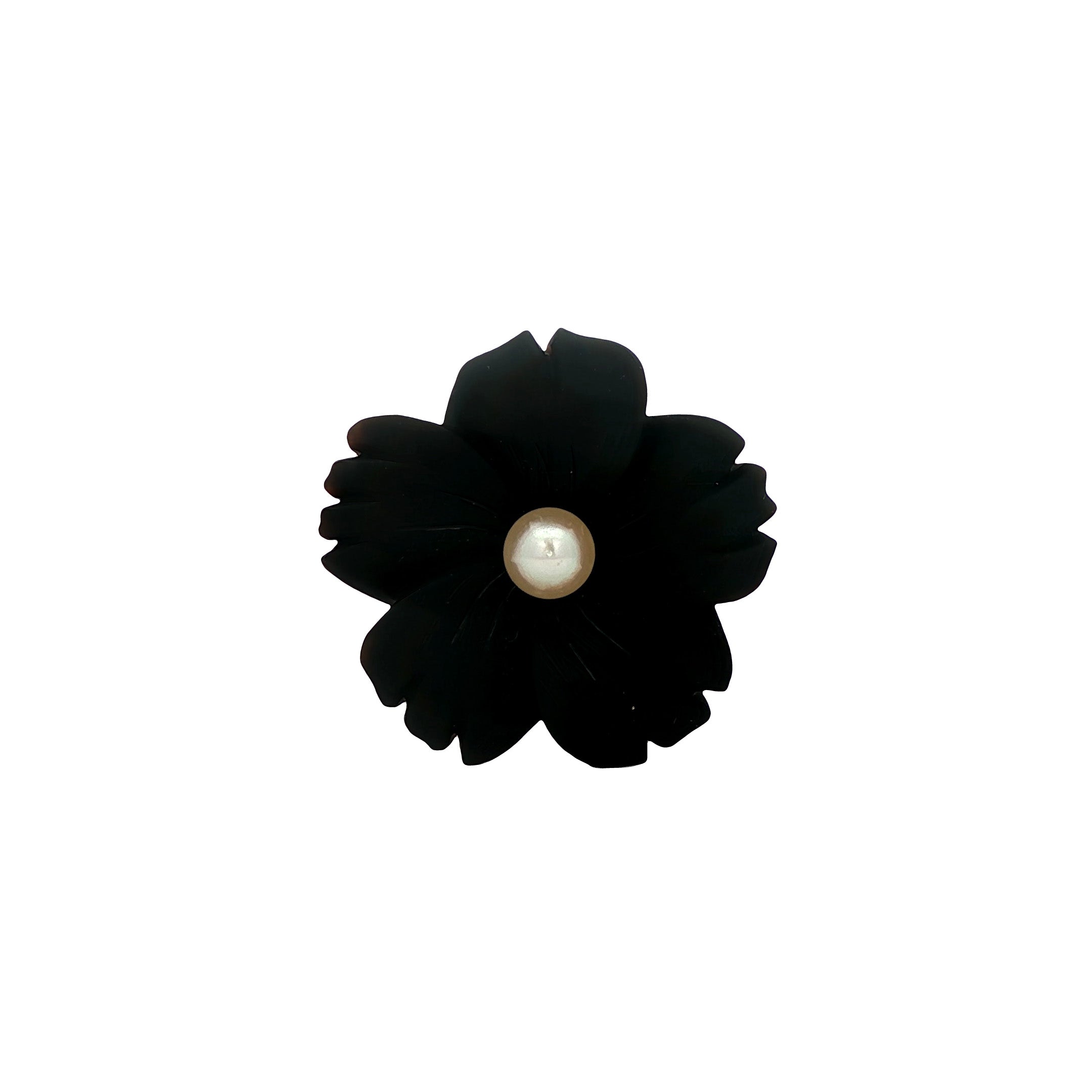 Gouden vintage broche met onyx en parel 14 kt