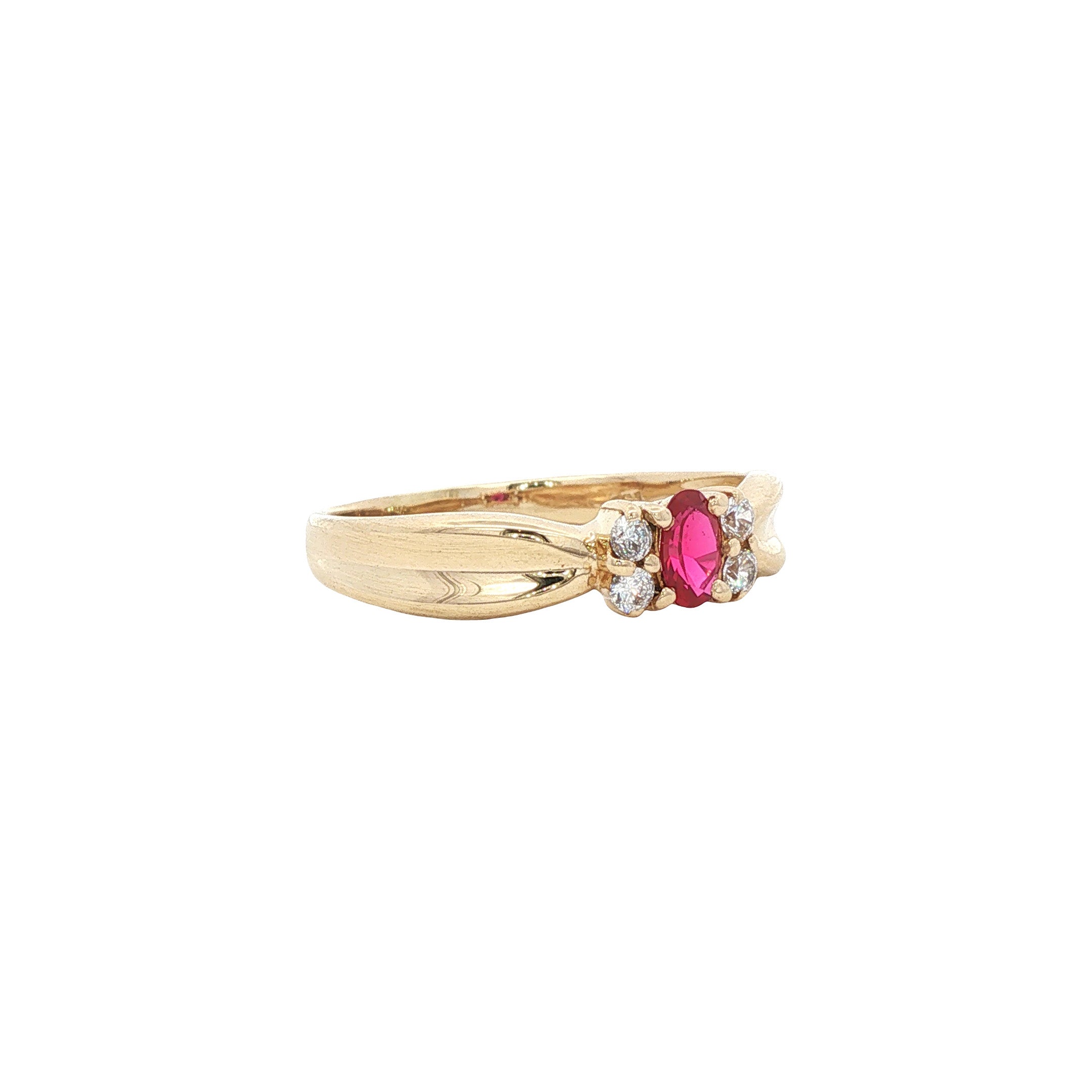 Gouden vintage ring met robijn en zirkonia 14 kt