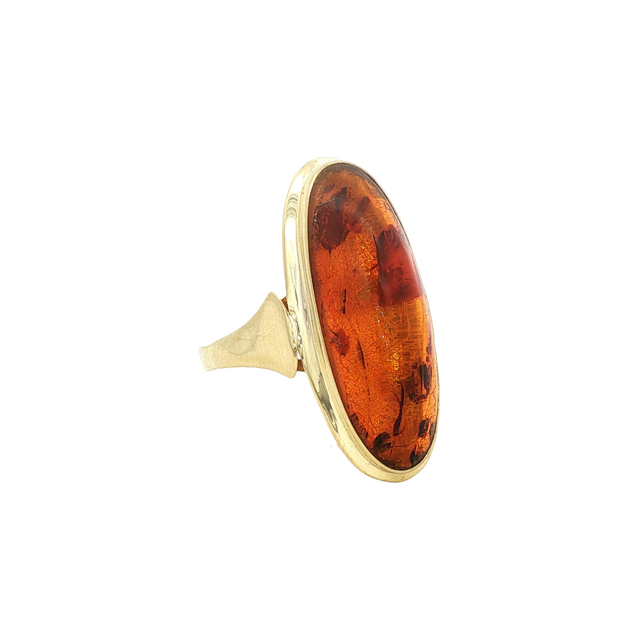 Gouden vintage ring met amber 14 kt