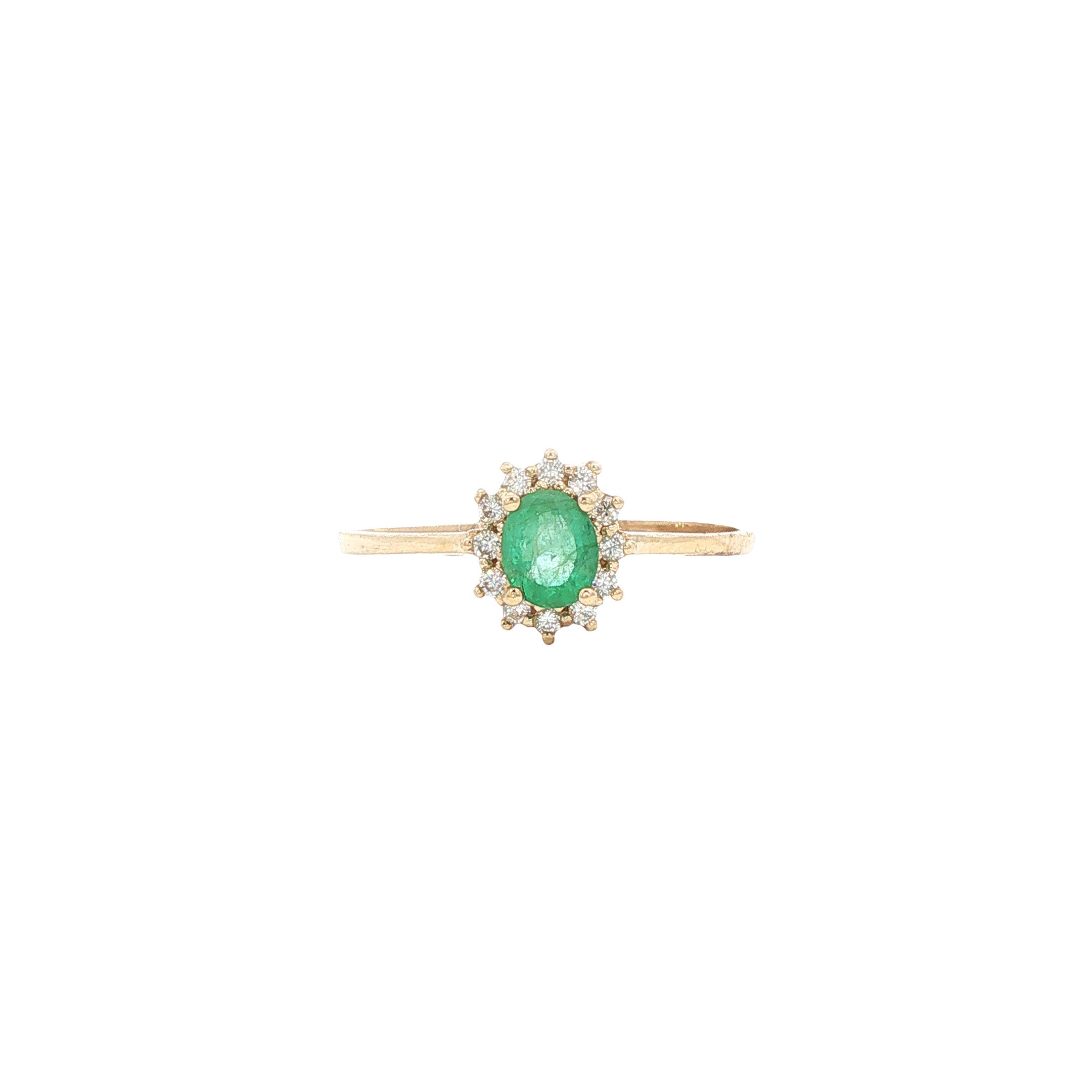 Vintage gold ring with emerald and diamond, 14 kt