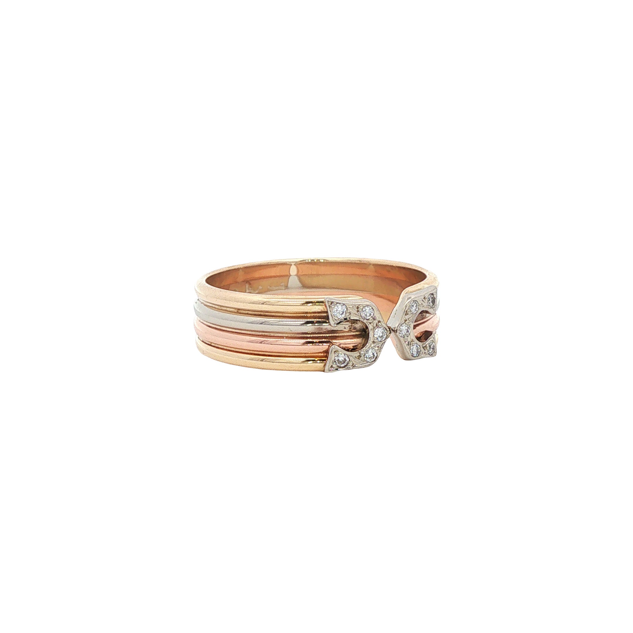 Tricolour vintage gouden ring met diamant 14 kt