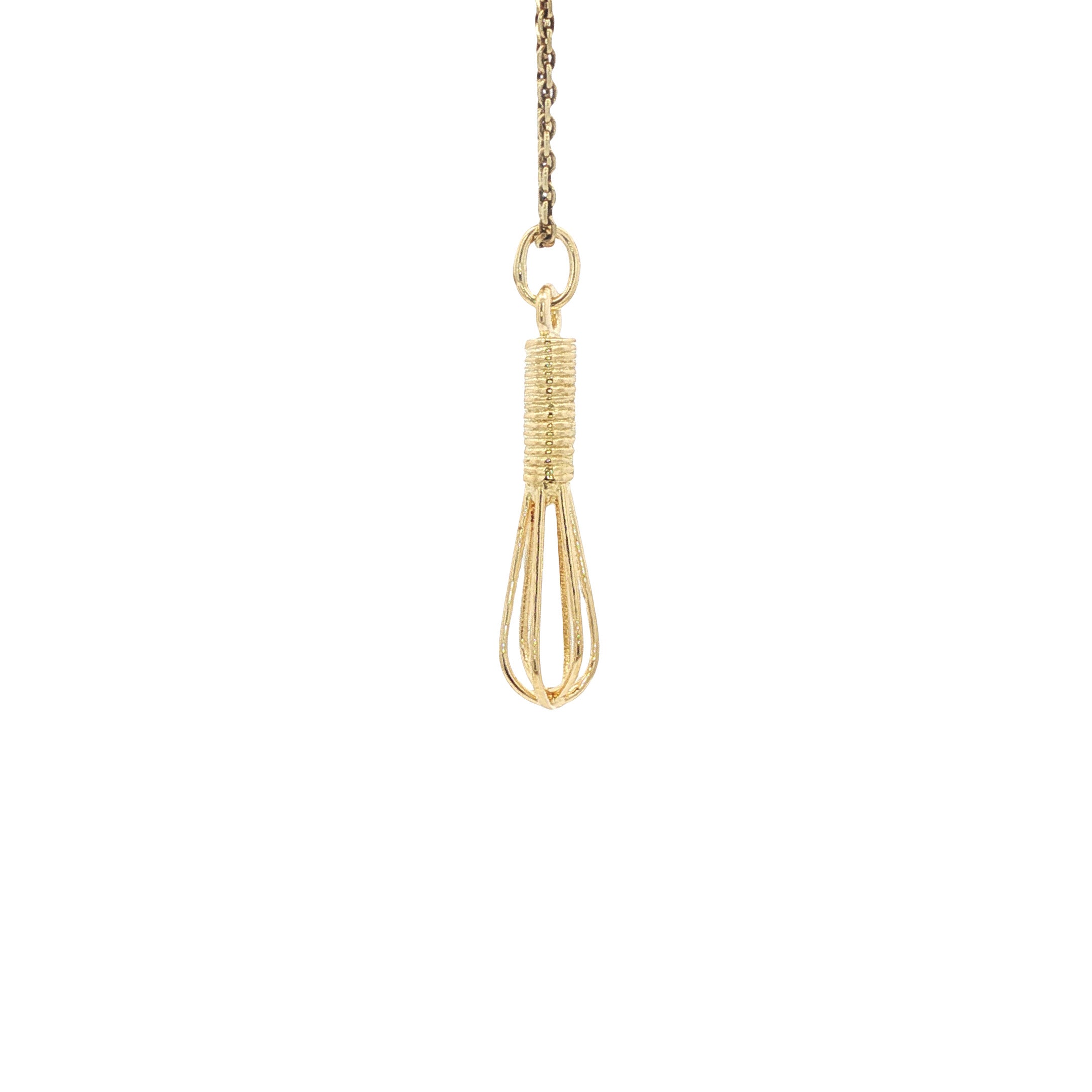 14 kt gold whisk pendant