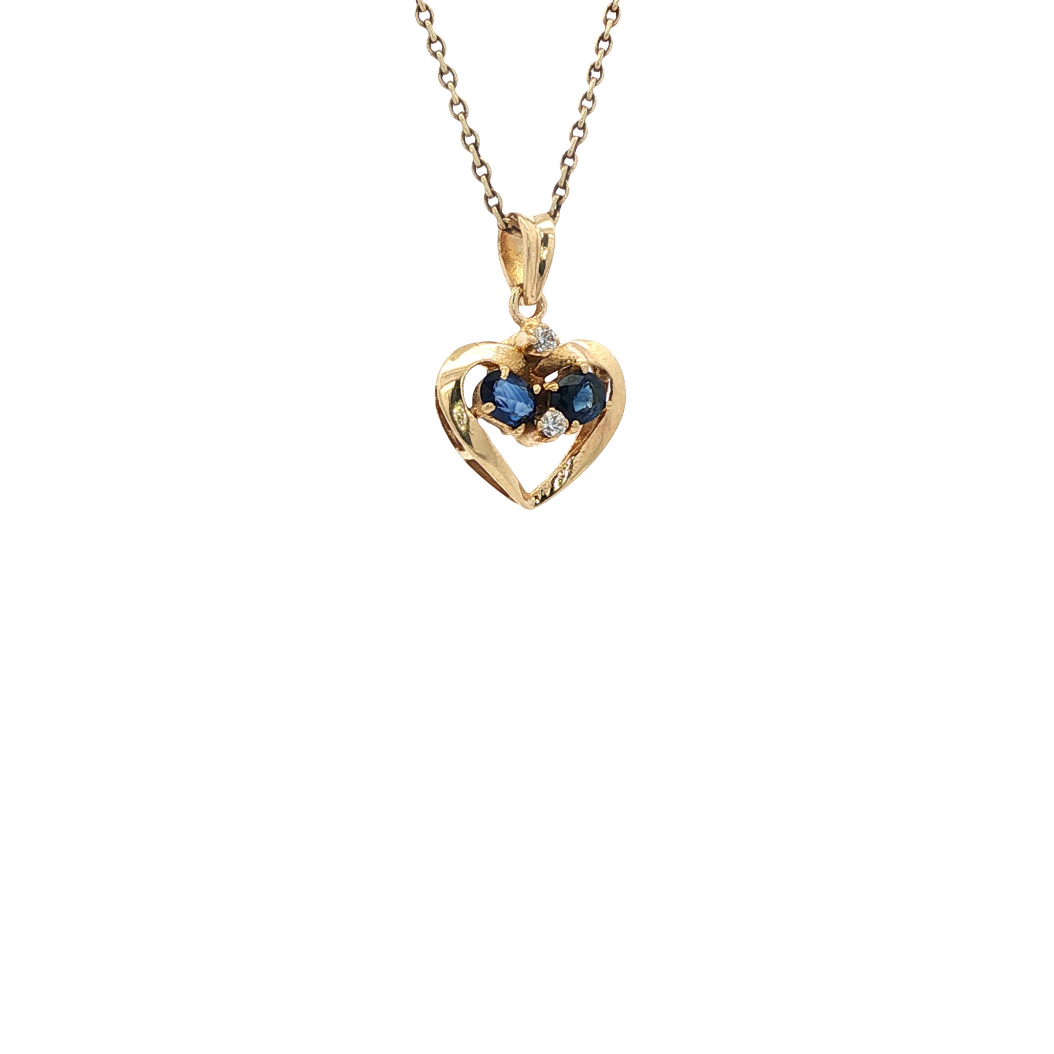 Gouden vintage hart hanger met saffier en zirkonia 14 kt