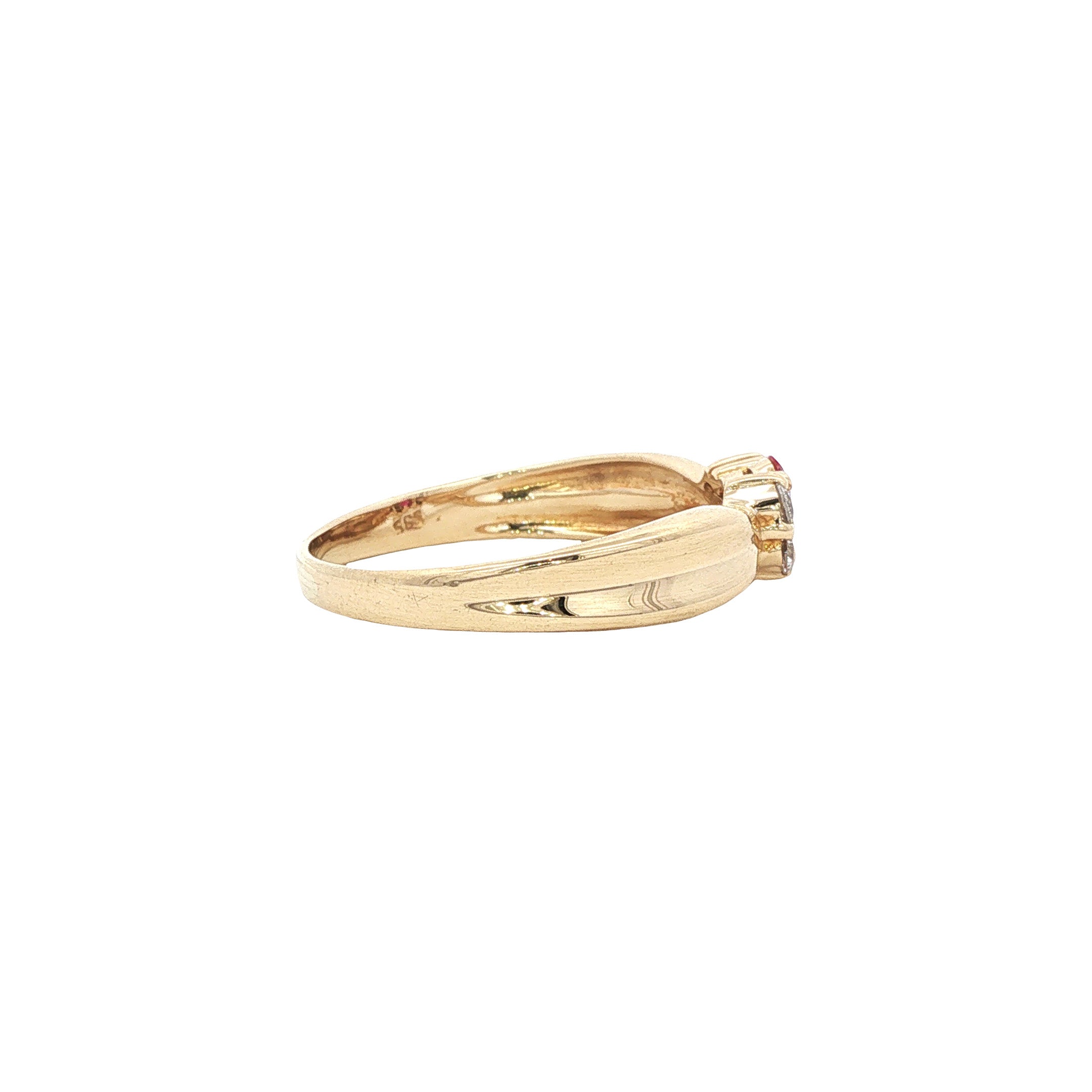 Gouden vintage ring met robijn en zirkonia 14 kt