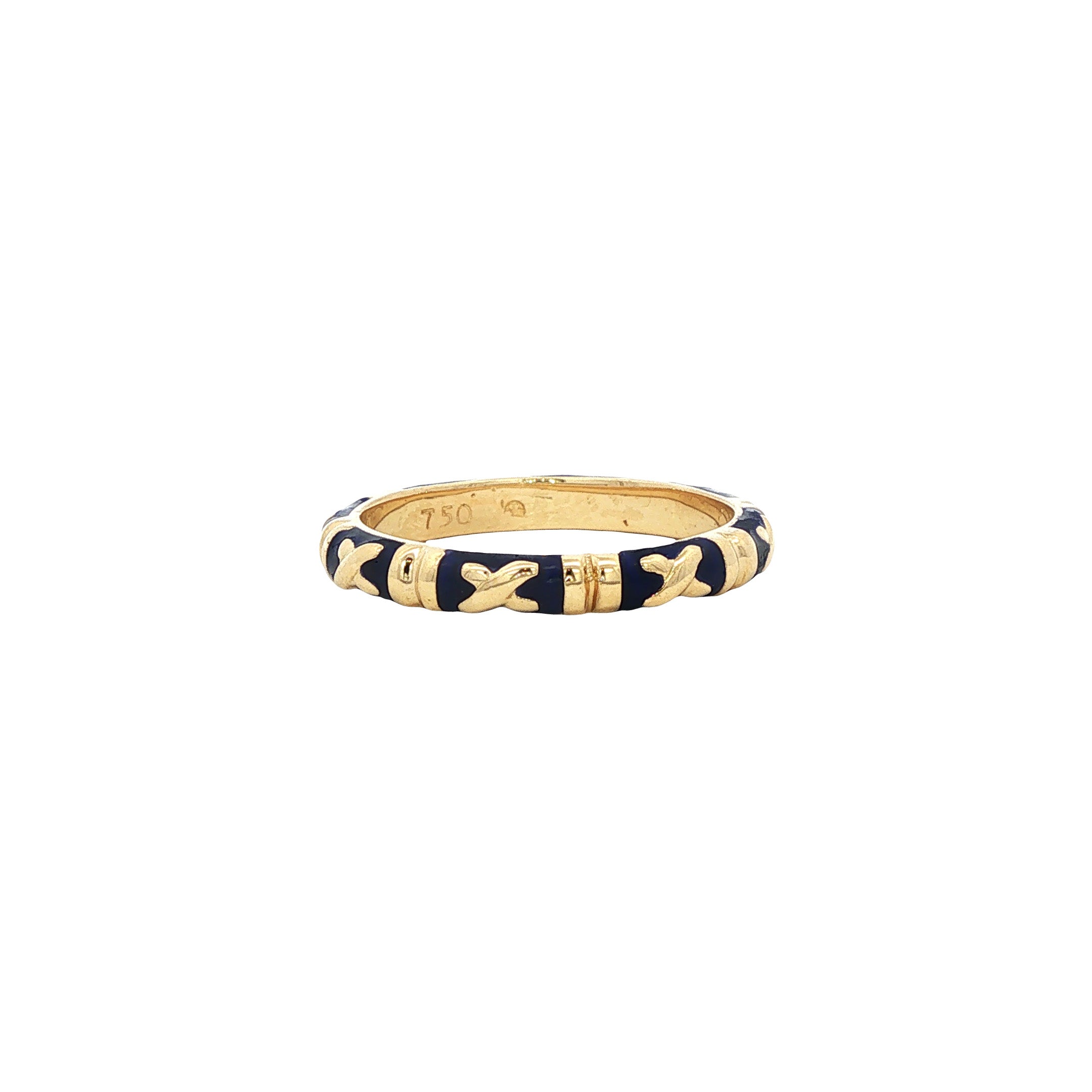 Gouden vintage ring met emaille 18 kt