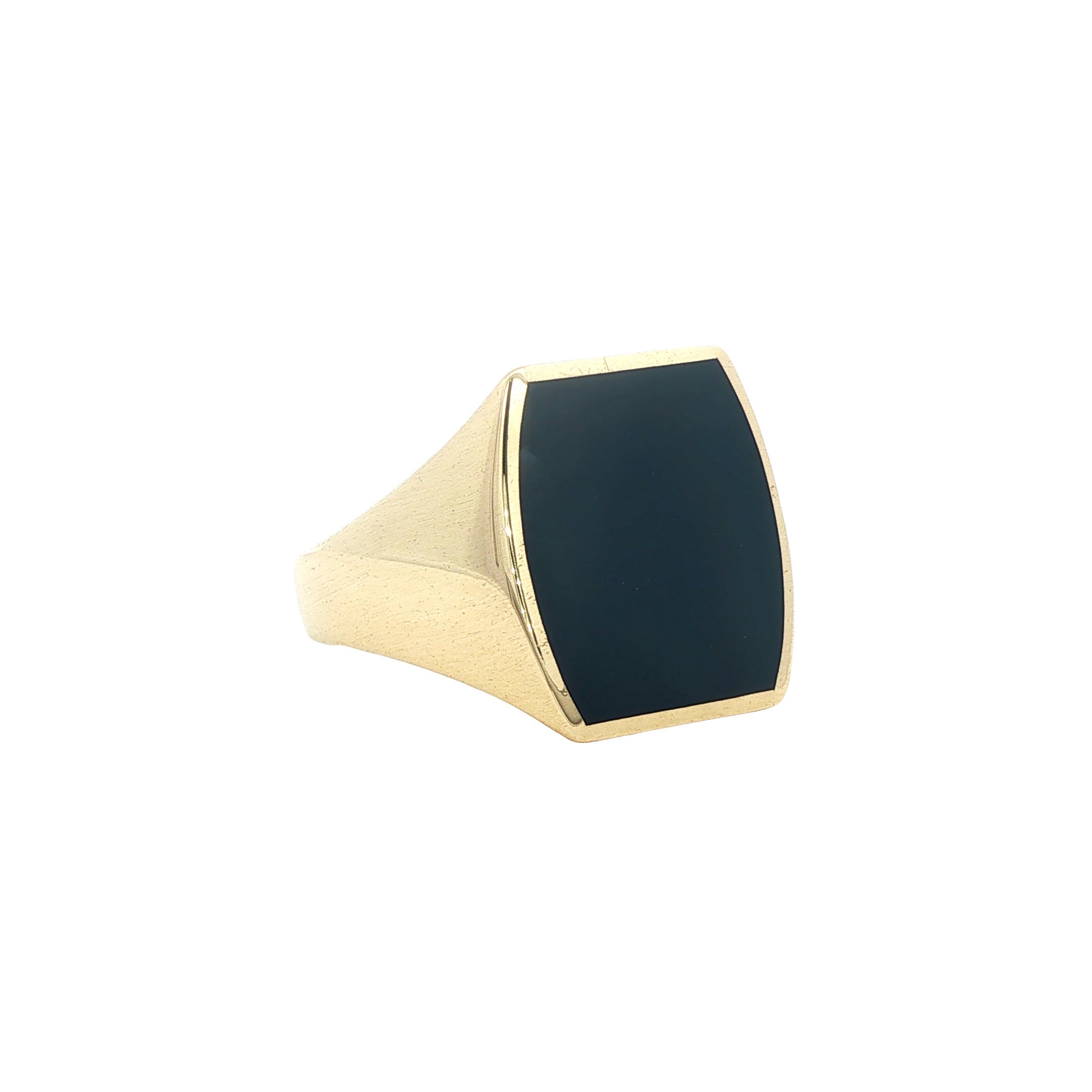 14 kt gold vintage signet ring with blue low-set stone