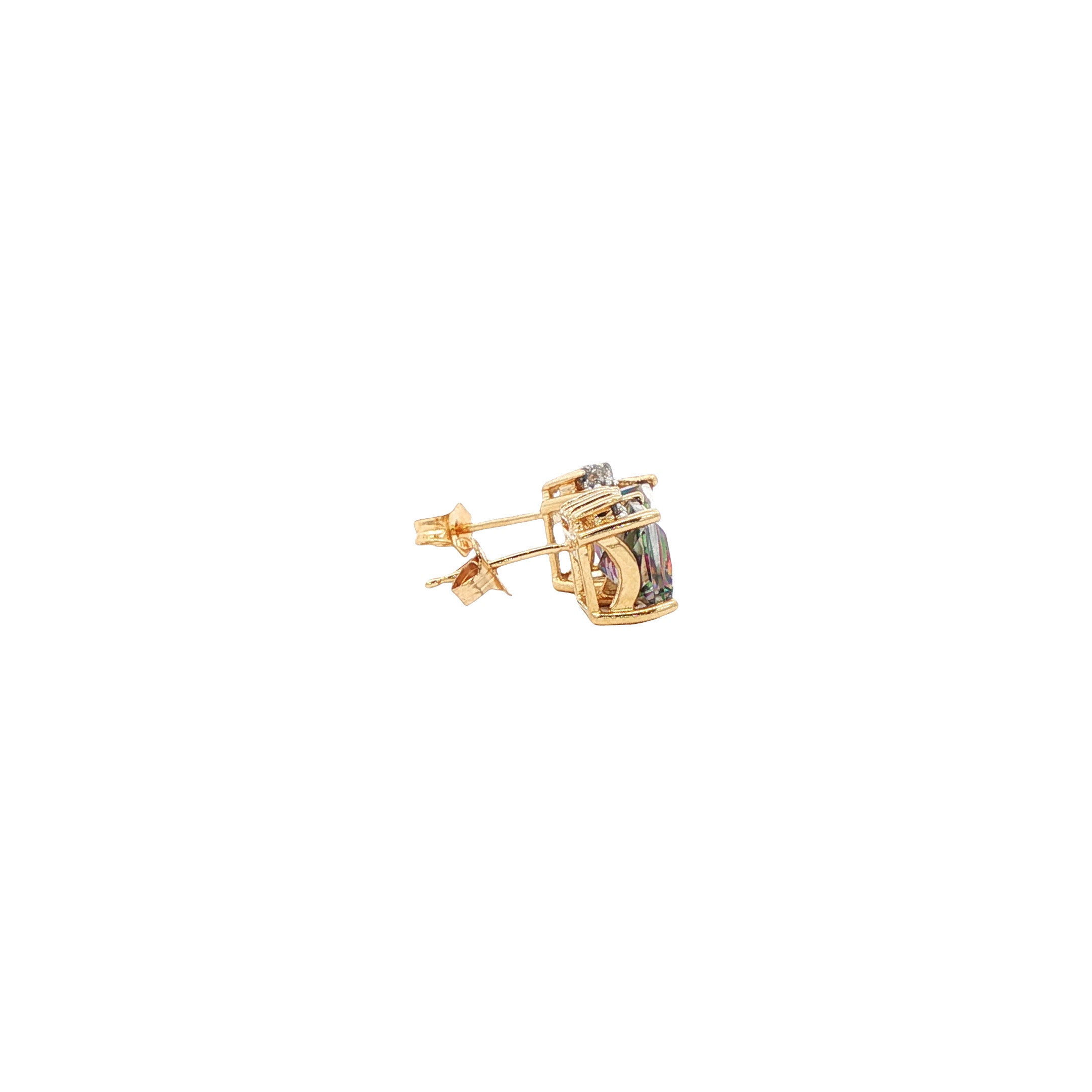 Gouden vintage oorstekers met mystieke topaas en diamant 14 kt