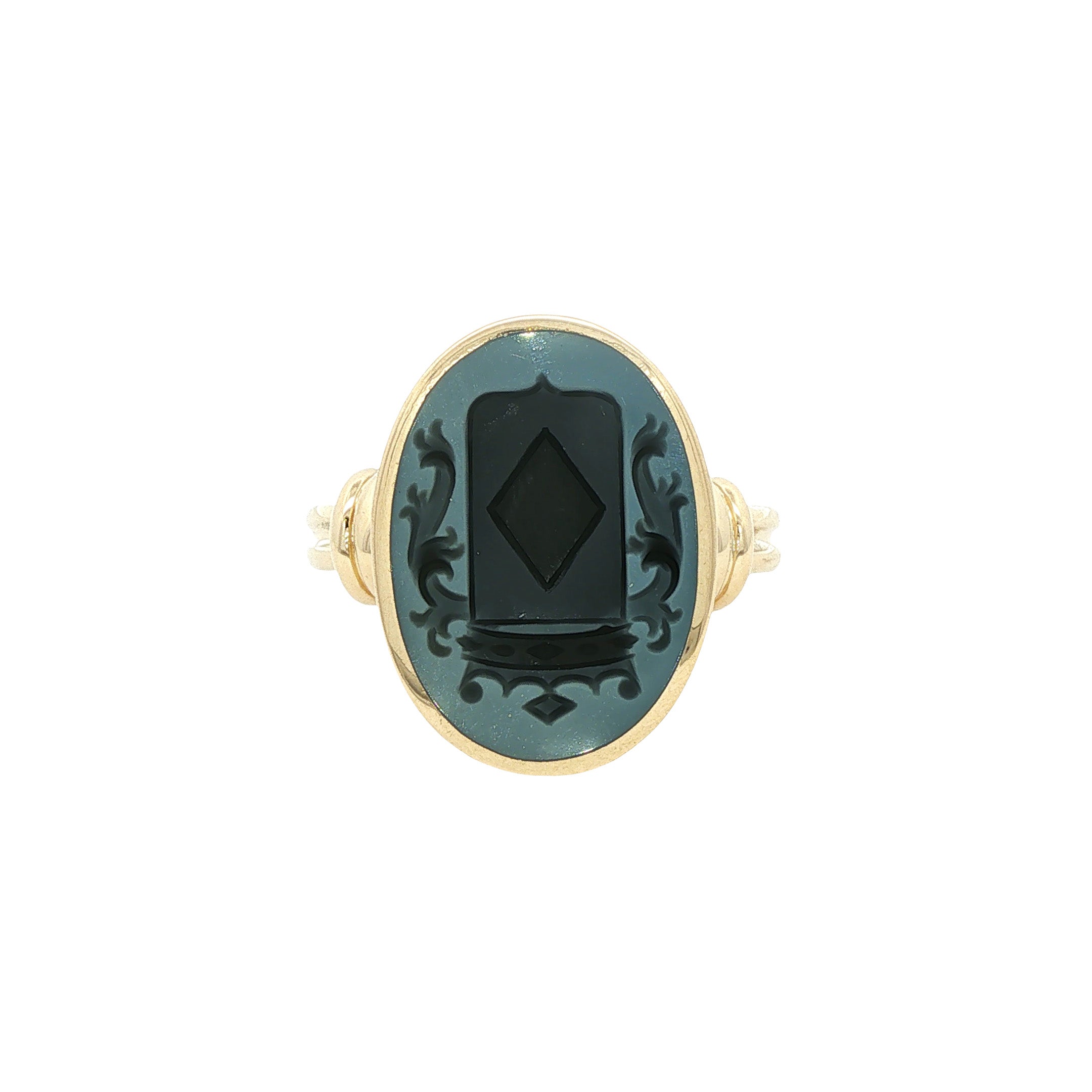 Gouden vintage ring met blauwe laagsteen 14 kt