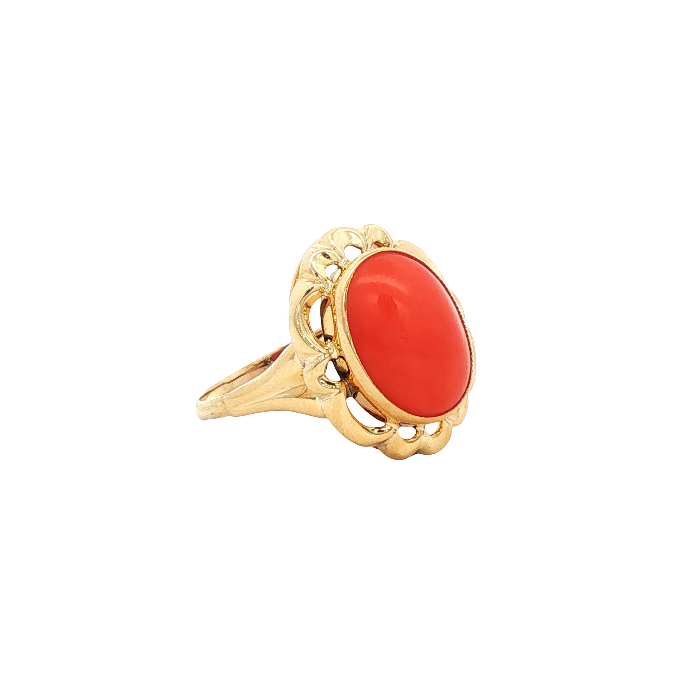 Gouden vintage ring met bloedkoraal 14 kt