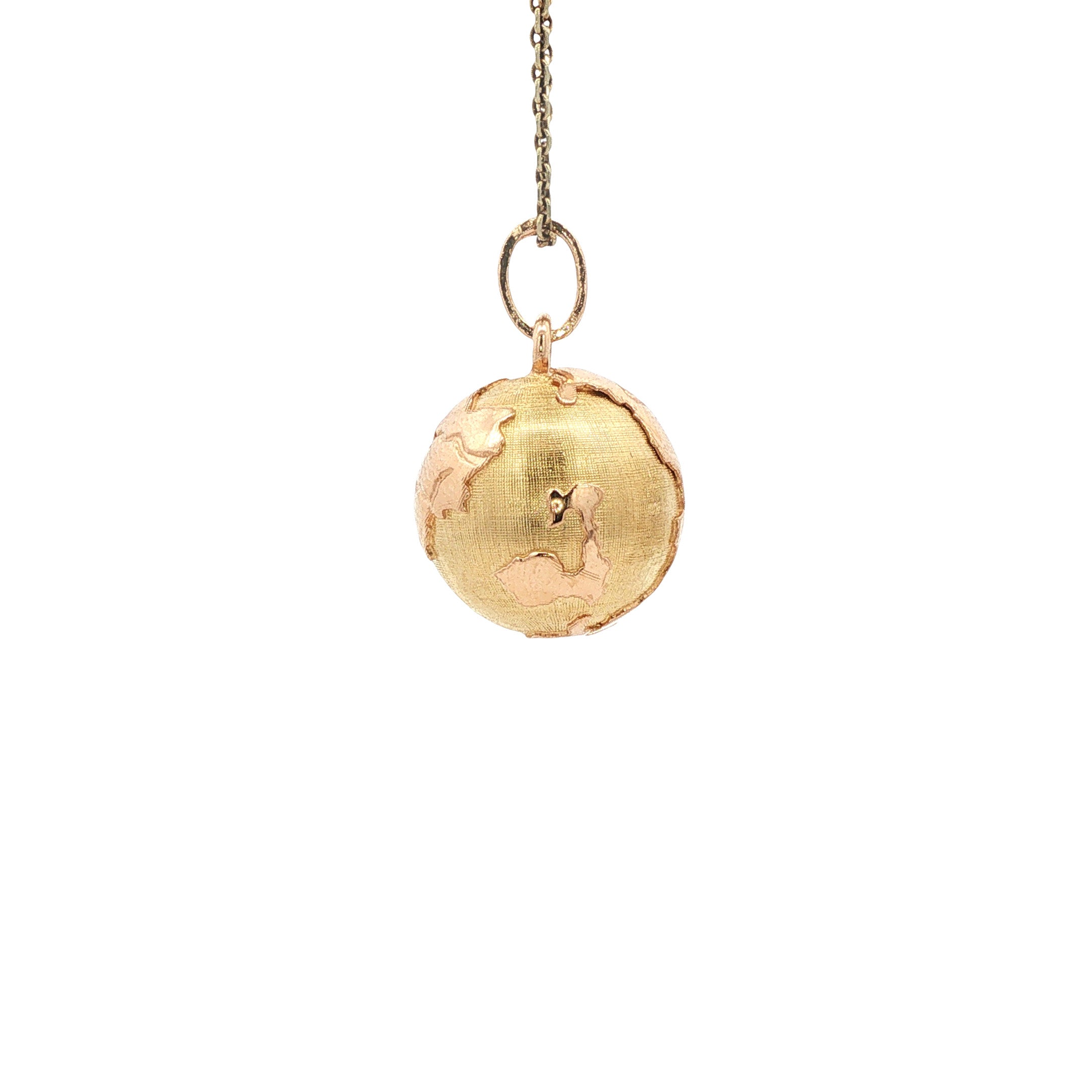 Bicolour gouden vintage wereldbol hanger 18 kt