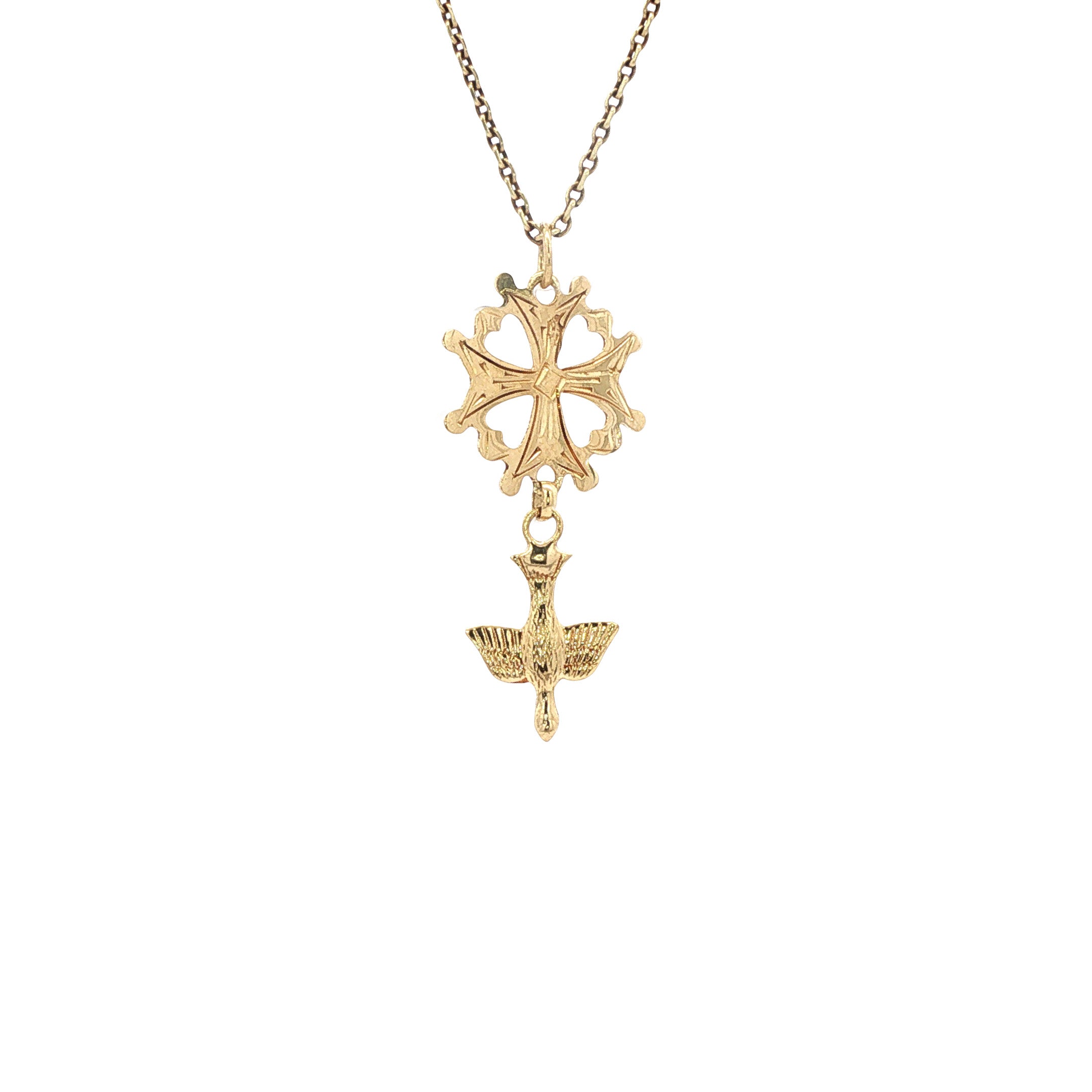 14 kt gold vintage Huguenot cross pendant