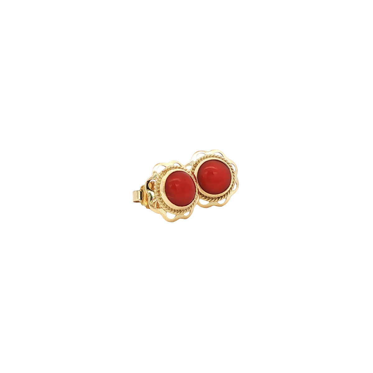 Gouden vintage oorstekers met bloedkoraal 14 kt
