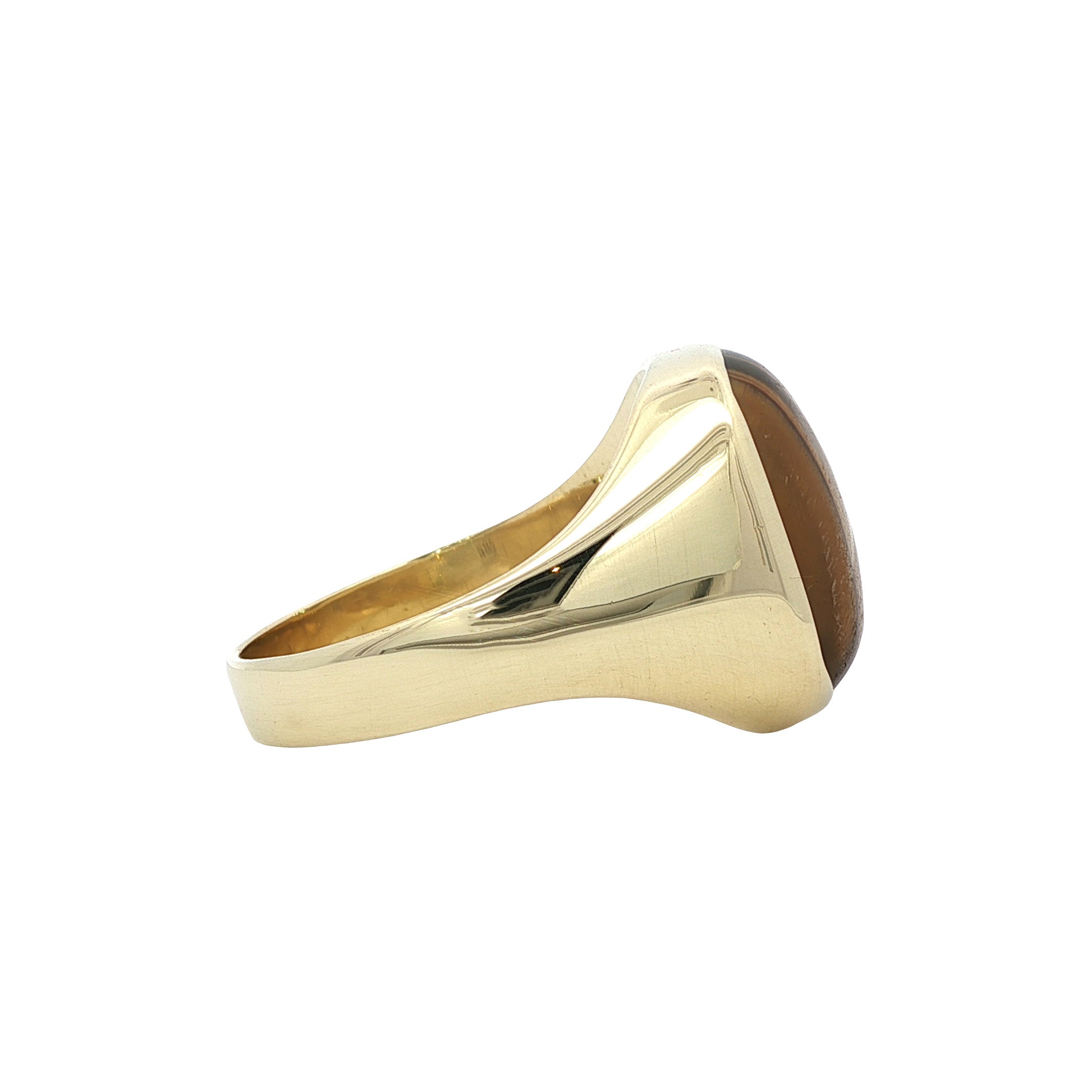 Gouden vintage zegelring met tijgeroog 14 kt