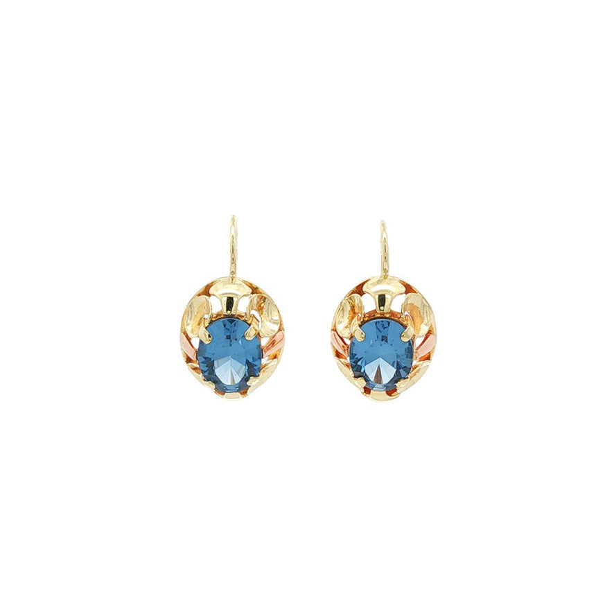 Vintage 14 kt gold drop earrings with spinel