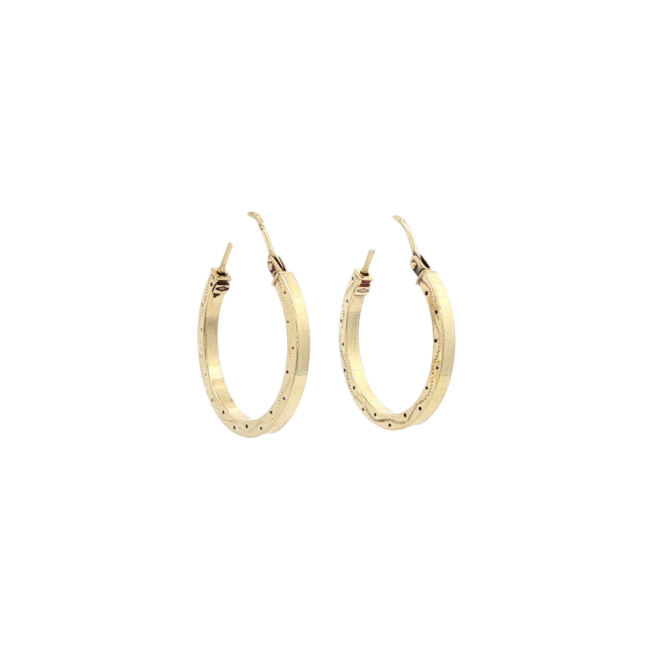 14 kt gold vintage fantasy hoop earrings