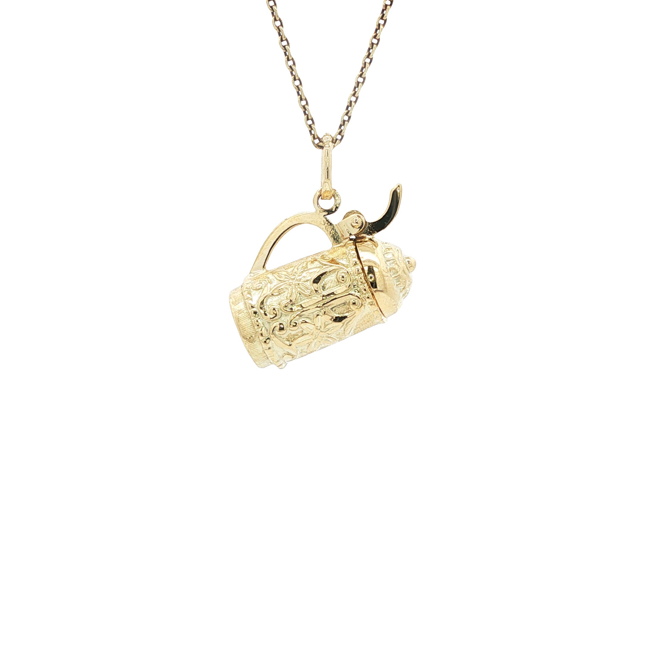 Vintage Bavarian beer stein pendant in 14 kt gold