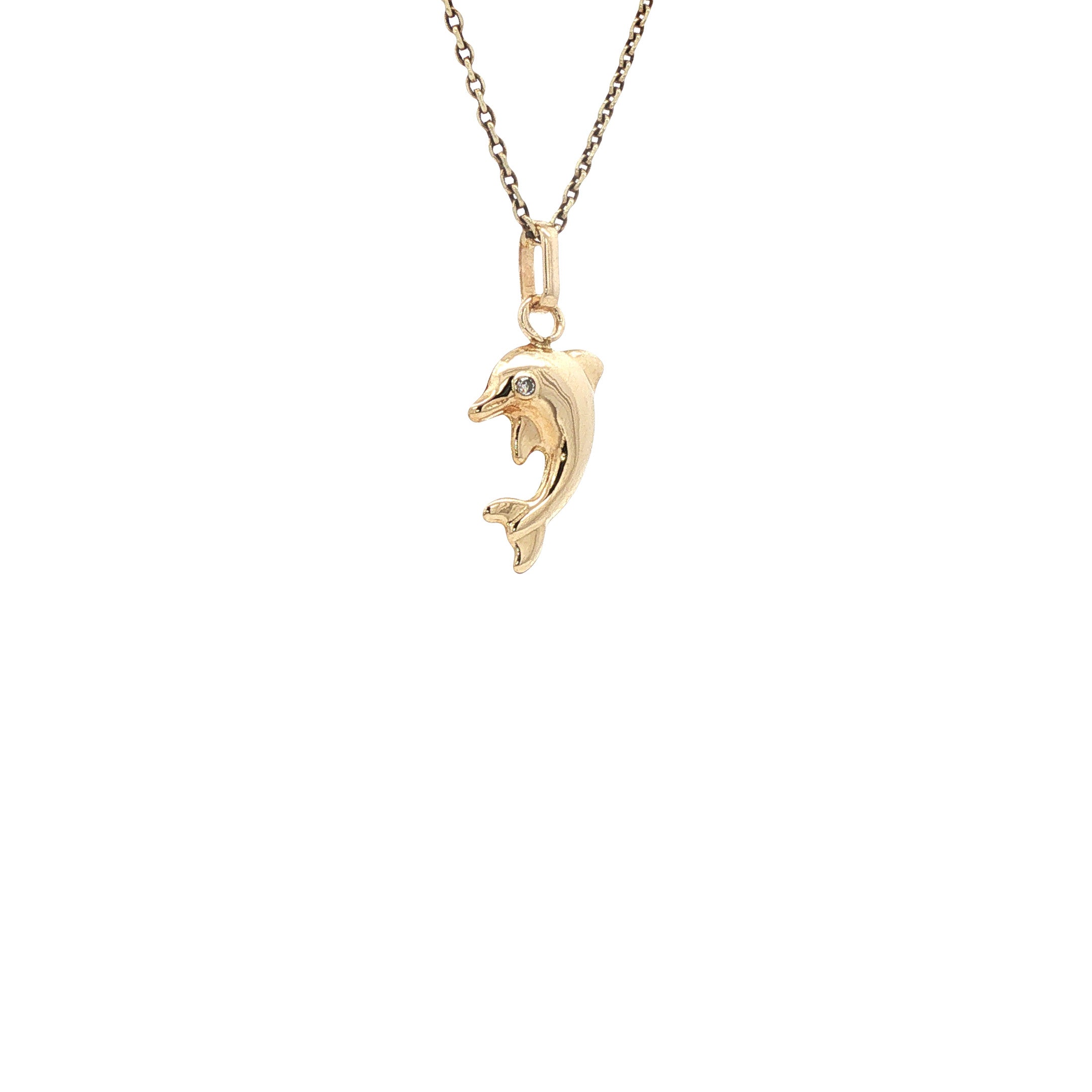Gouden vintage dolfijn hanger met diamant 14 kt