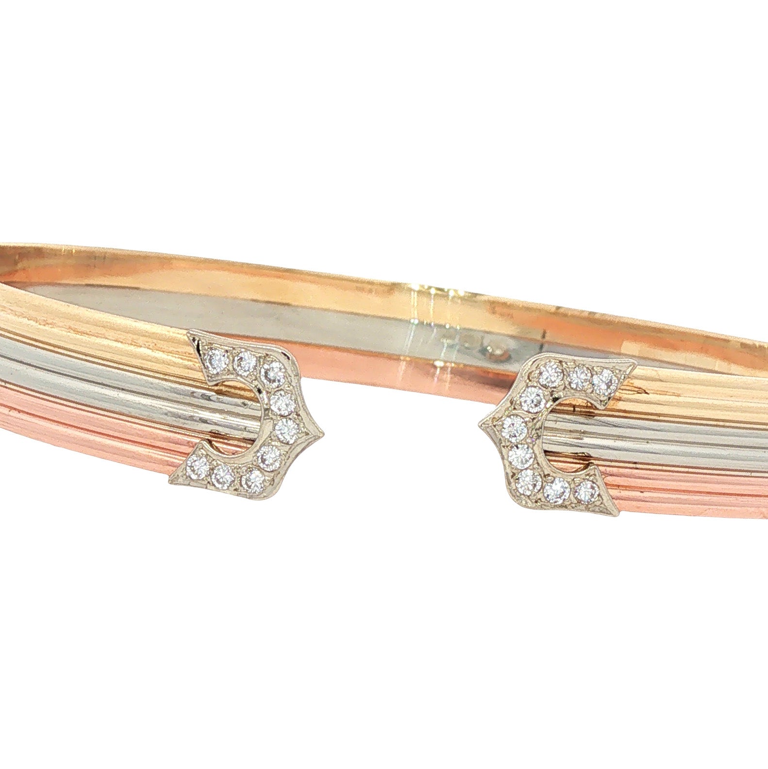 Tricolour gouden vintage bangle met diamant 14 kt
