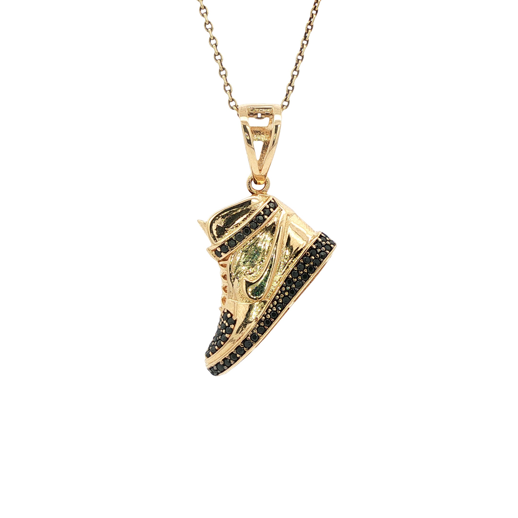 Vintage gold Nike shoe pendant with zirconia, 14 kt
