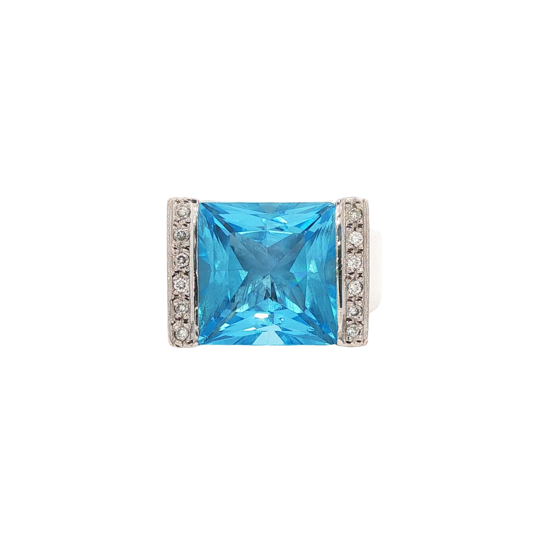 Witgouden ring met topaas en diamant 18 kt