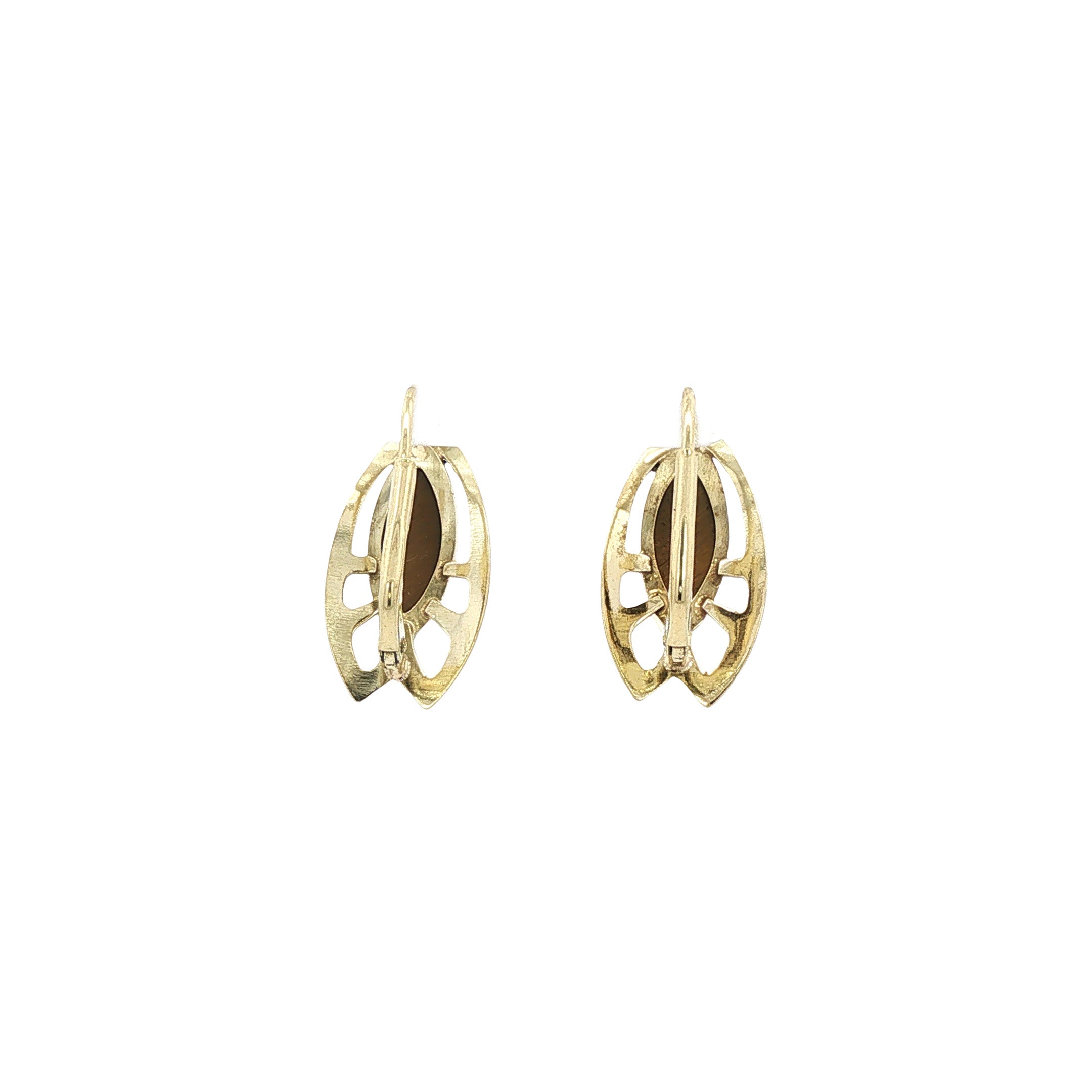 Gouden vintage oorhangers met tijgeroog 14 kt