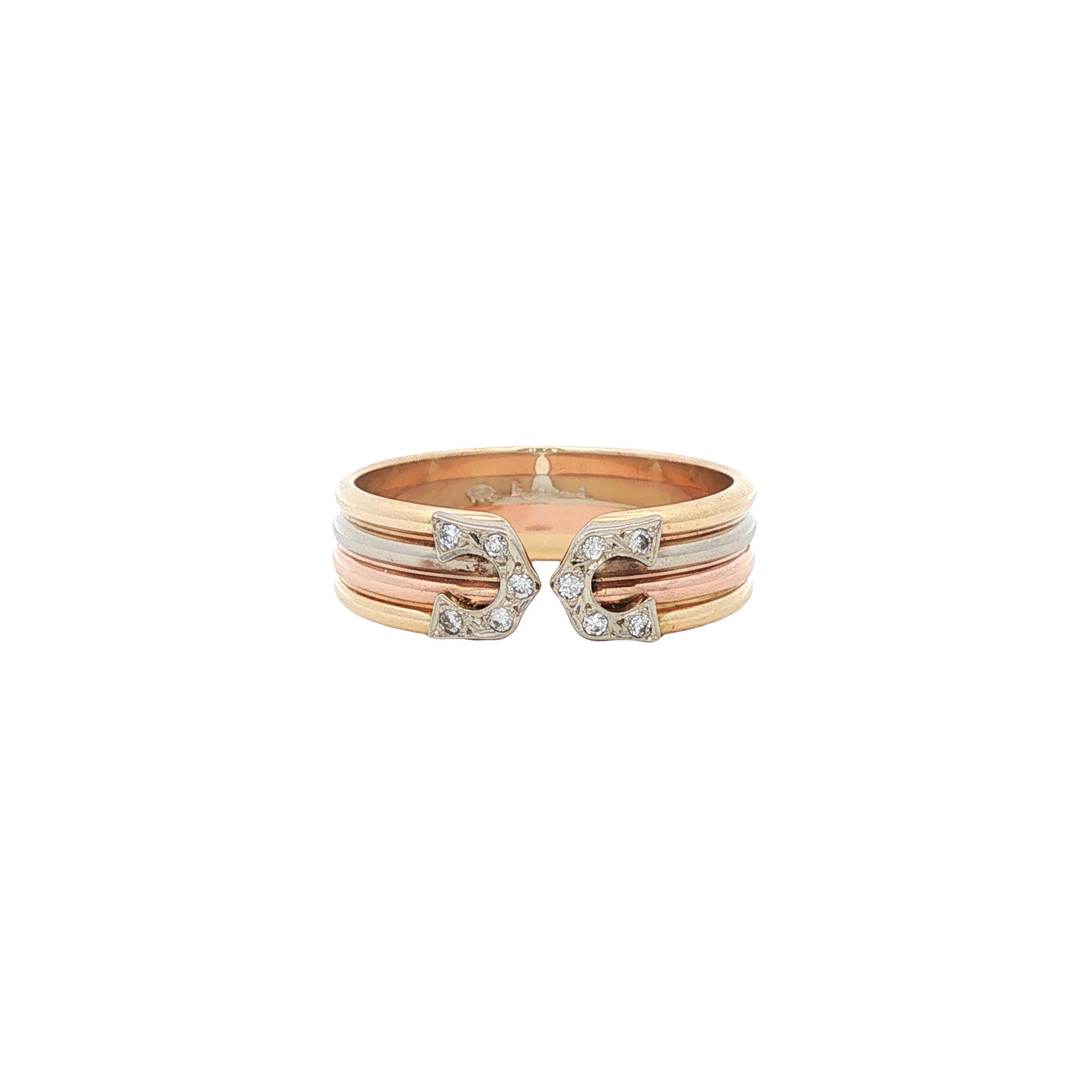 Tricolour vintage gouden ring met diamant 14 kt