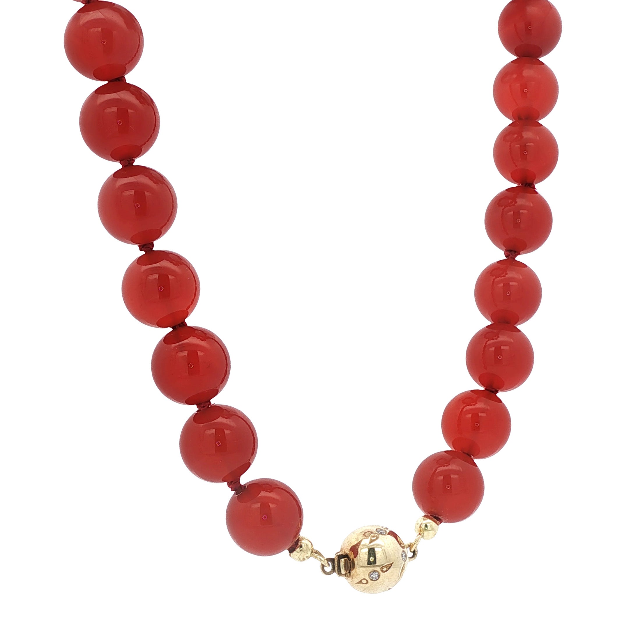Carnelian necklace with 14-kt gold clasp set with a diamond