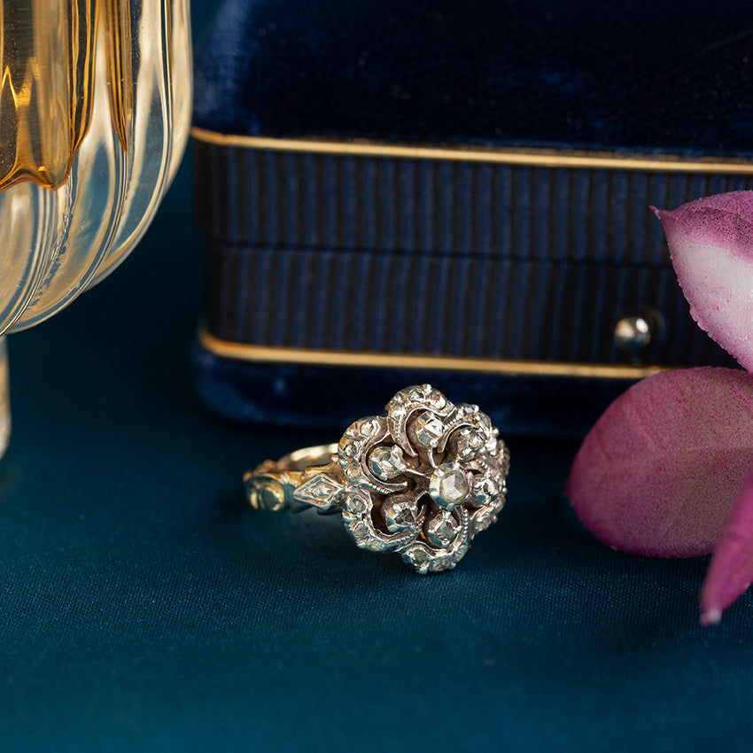 Vintage gold ring with rose-cut diamond 14 kt/925