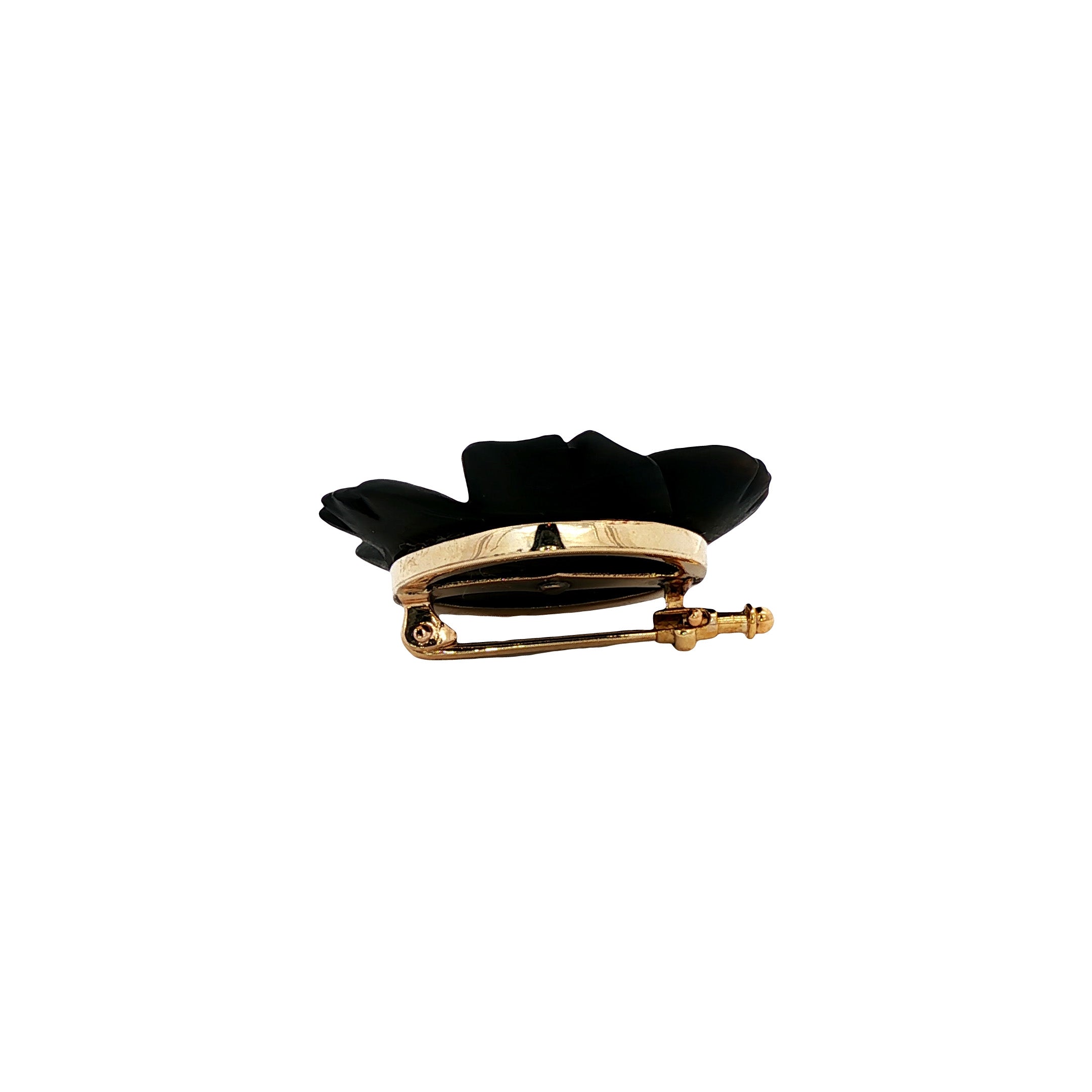 Gouden vintage broche met onyx en parel 14 kt
