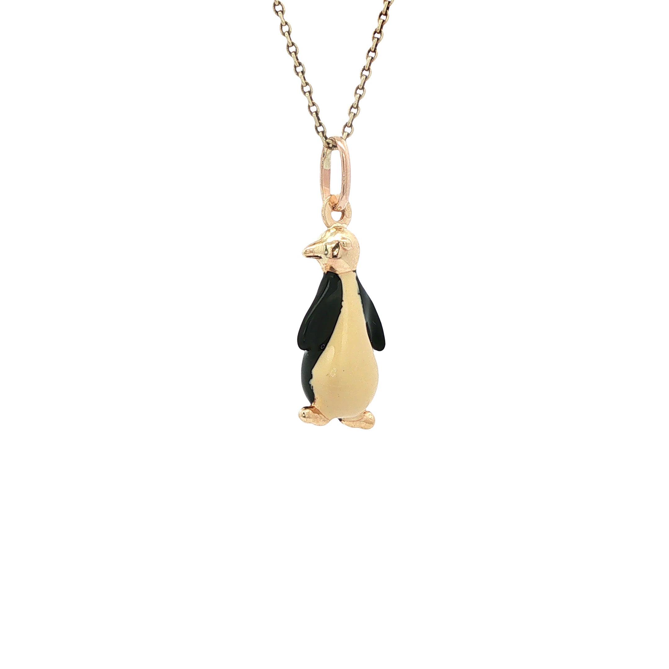 Vintage enamel penguin pendant, 9 kt