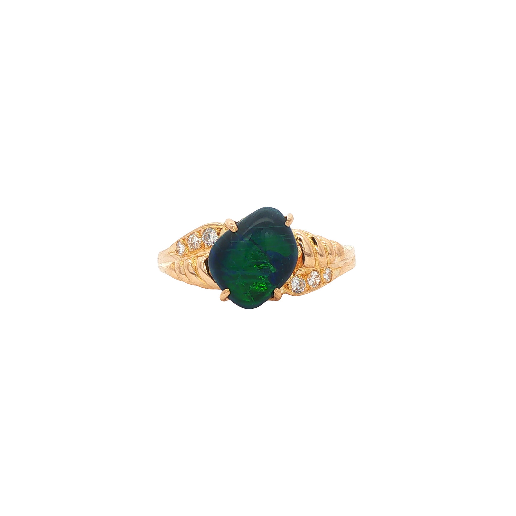 Gouden vintage ring met opaal triplet en diamant 20 kt