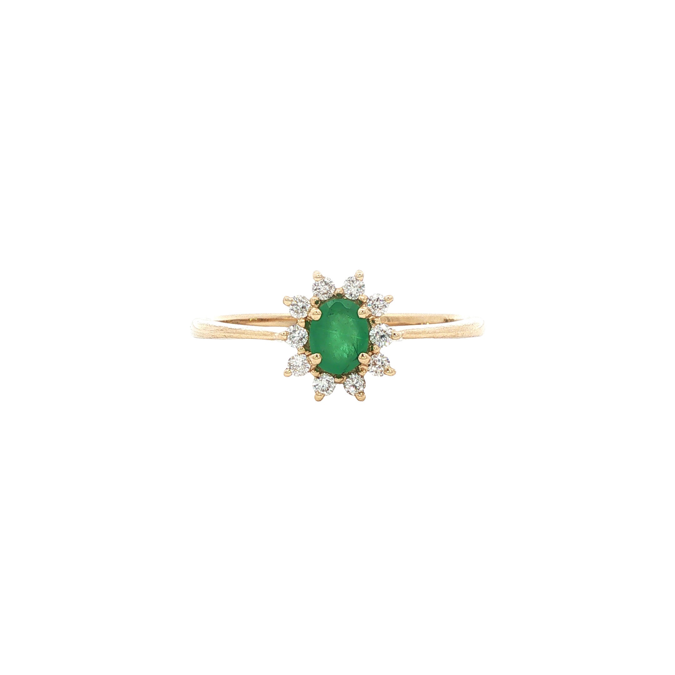 Gouden vintage ring met smaragd en diamant 14 kt