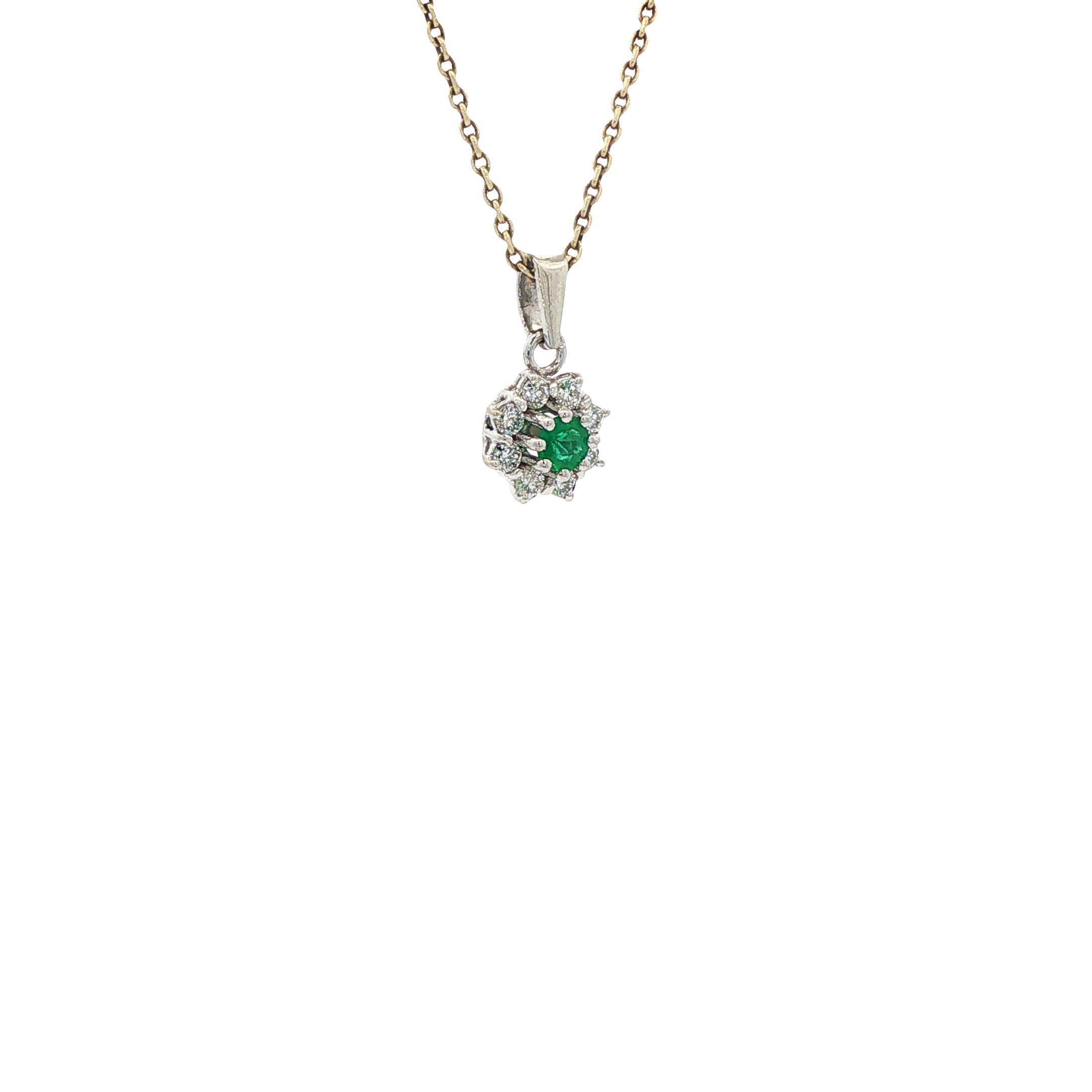 Witgouden vintage hanger met smaragd en diamant 14 kt