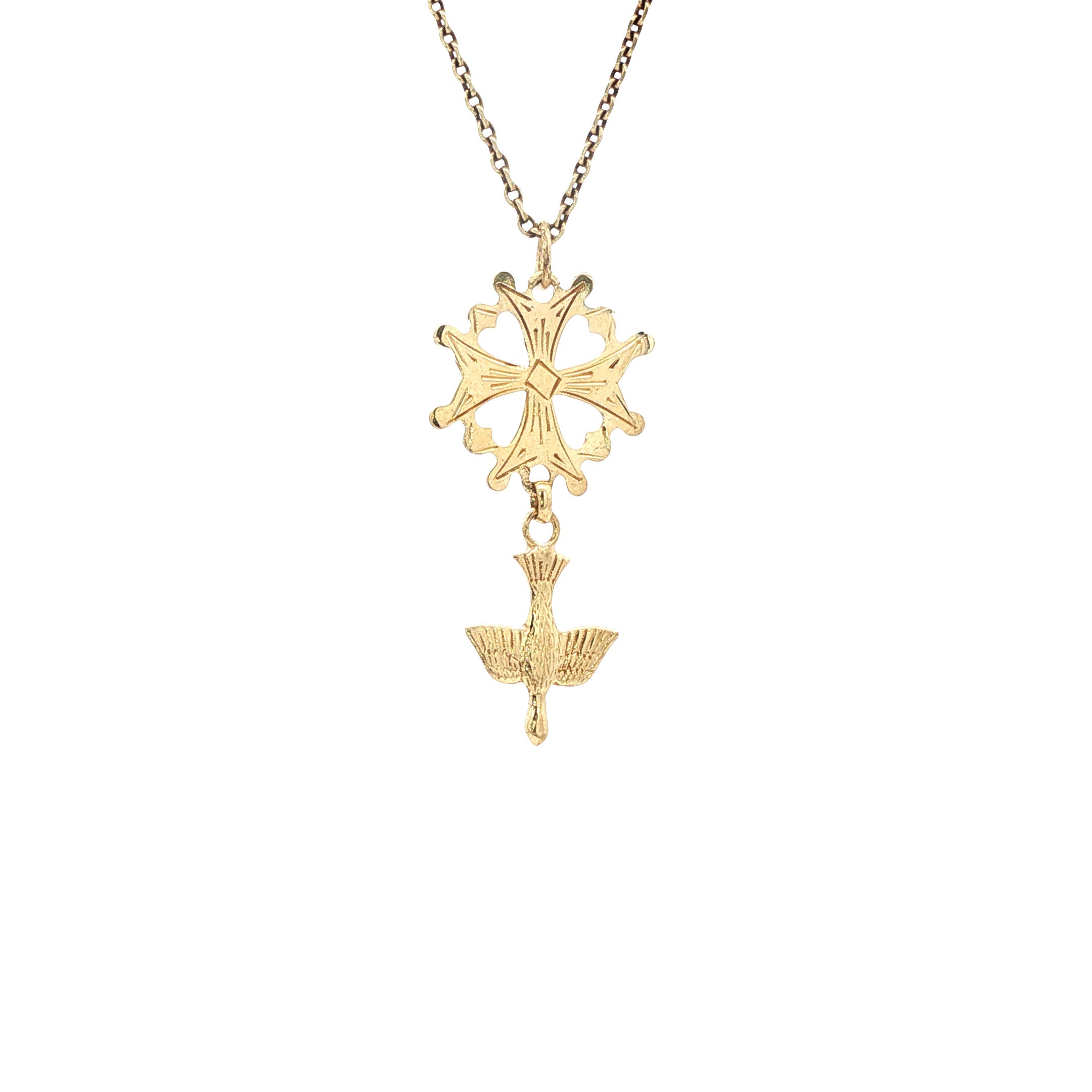 14 kt gold vintage Huguenot cross pendant