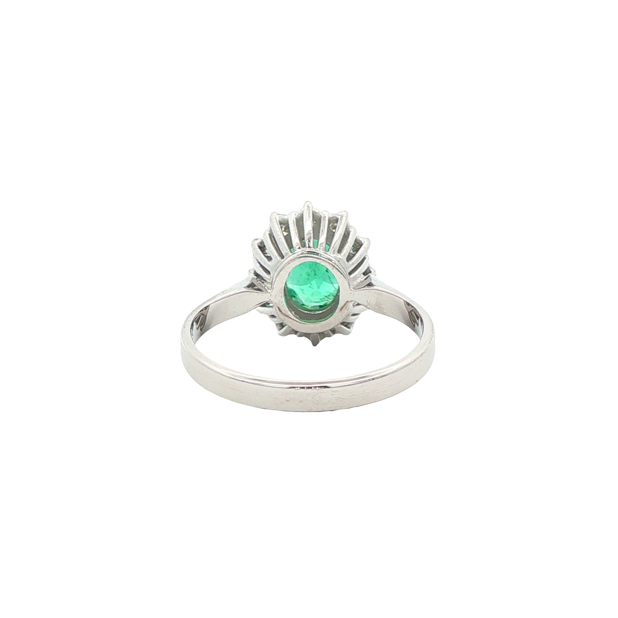 Witgouden vintage ring met smaragd en diamant 14 kt