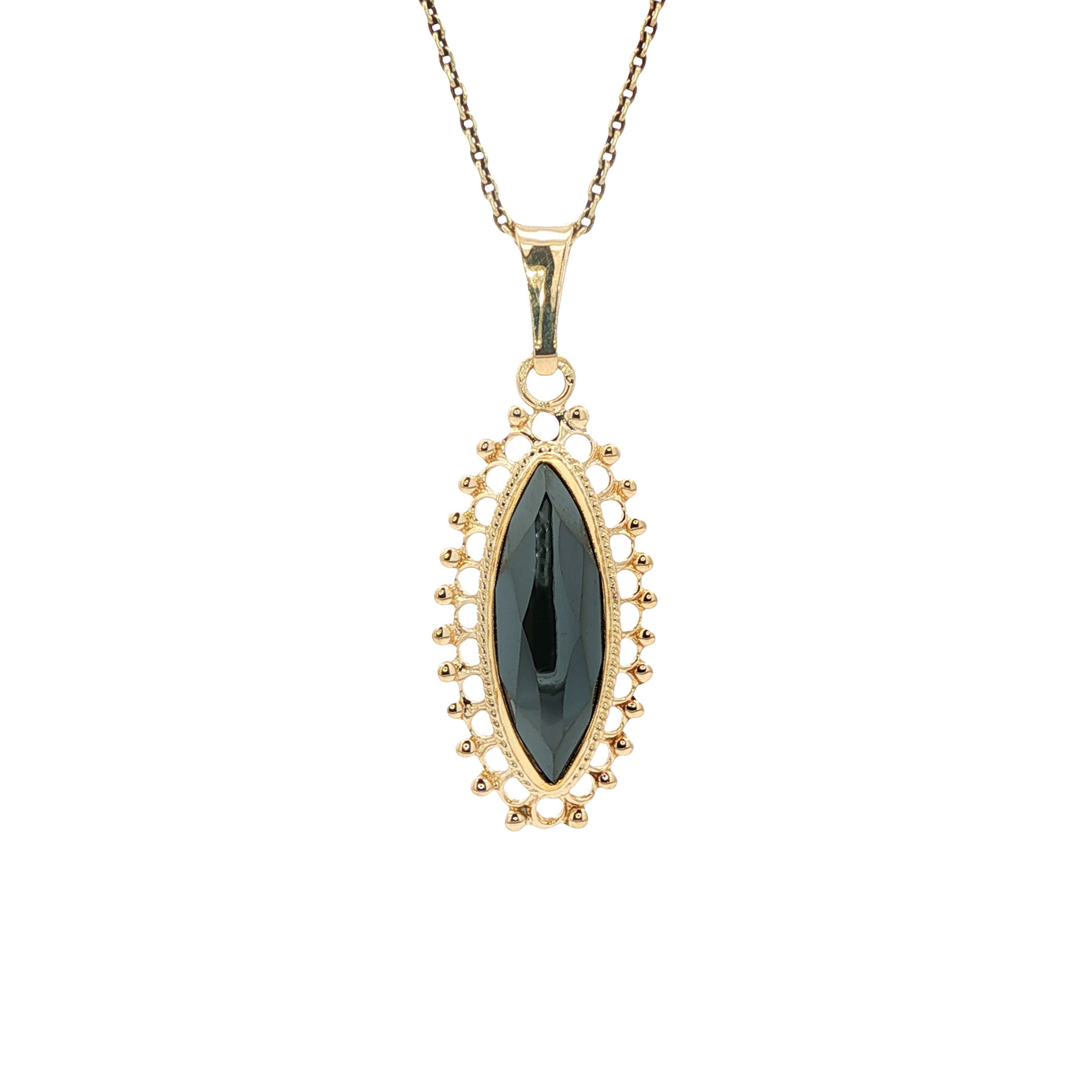14 kt gold pendant with hematite