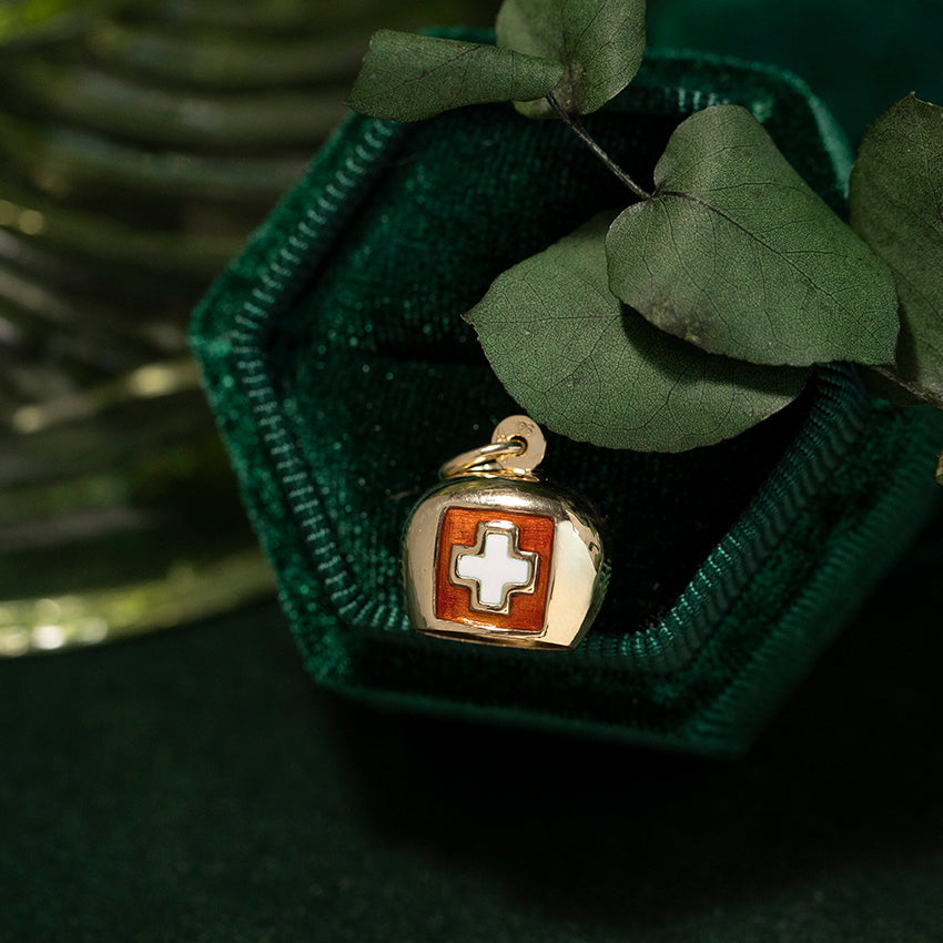 Gouden bel hanger met emaille 14 kt