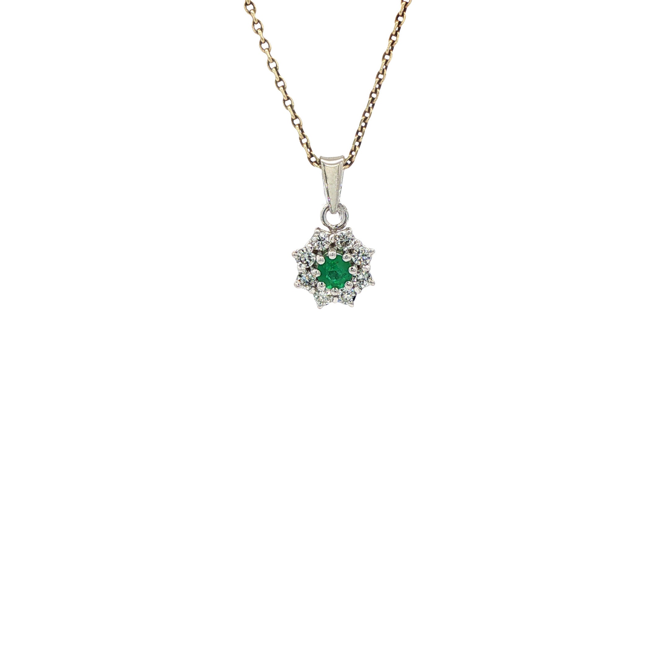 Witgouden vintage hanger met smaragd en diamant 14 kt