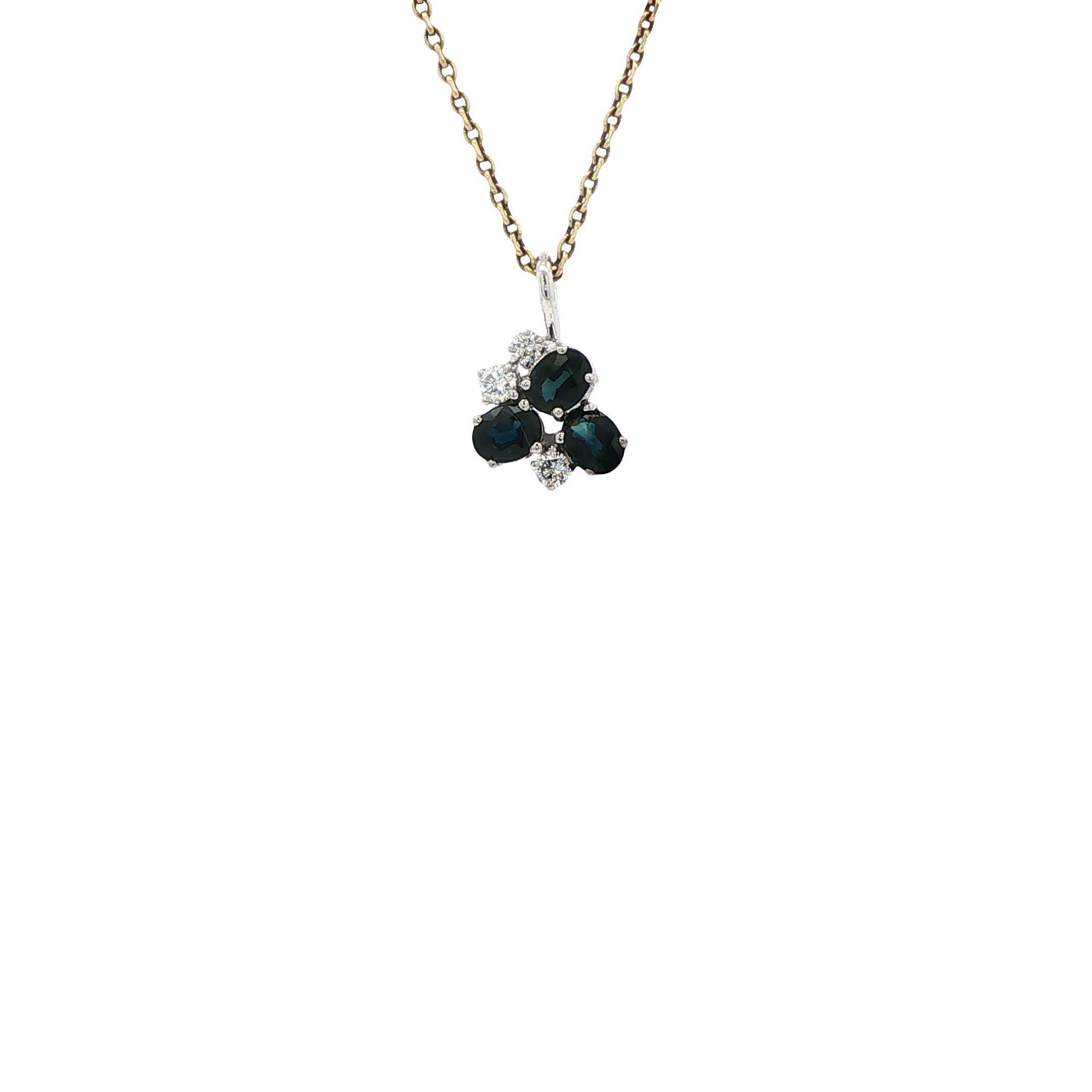 Witgouden vintage hanger met saffier en diamant 14 kt
