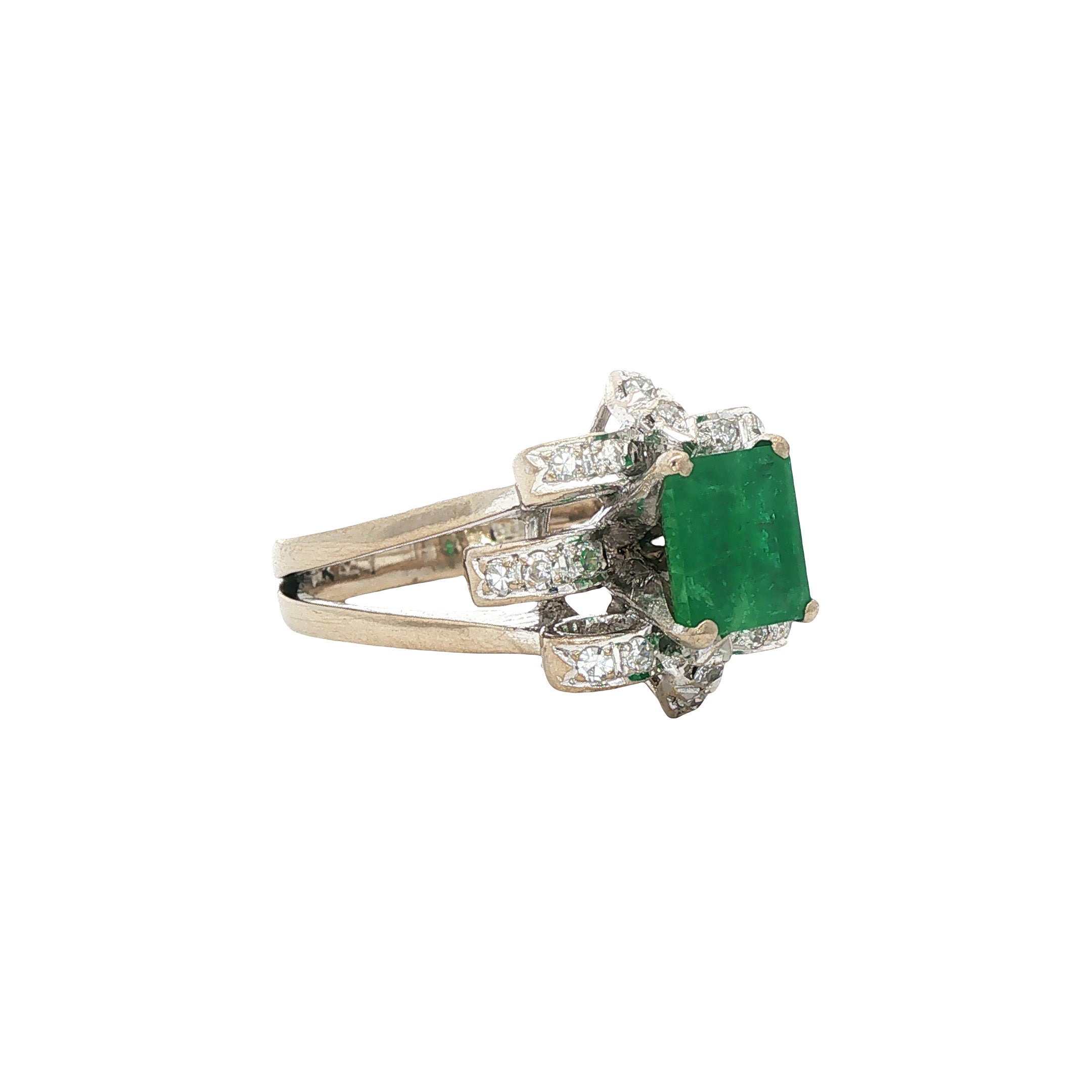 Vintage ring met smaragd en diamant 12 kt