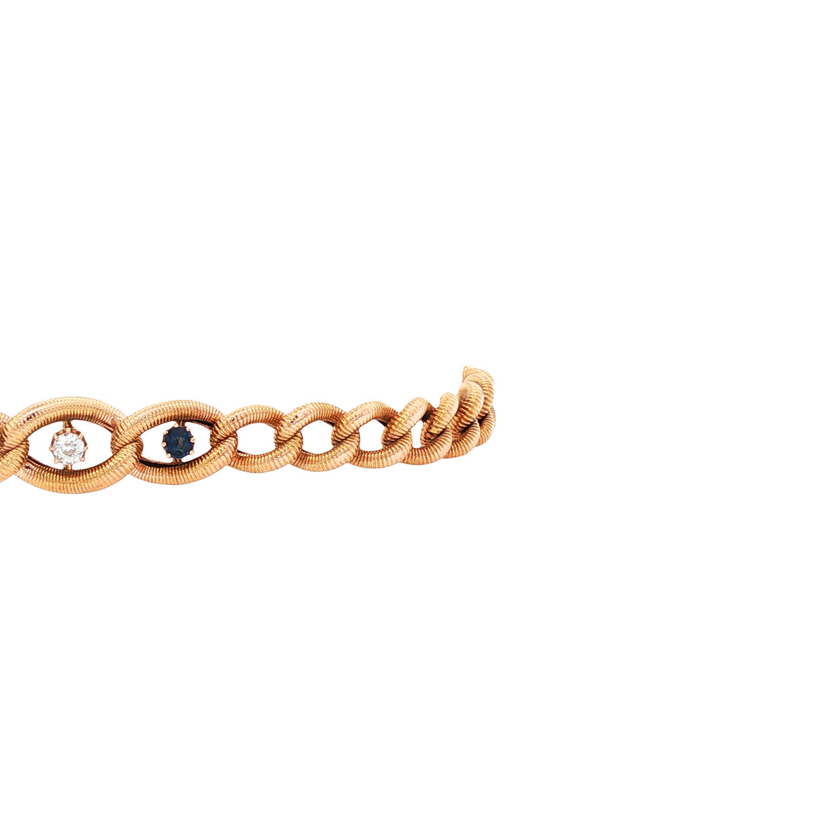 Roségouden vintage gourmet armband met saffier en diamant 14 kt