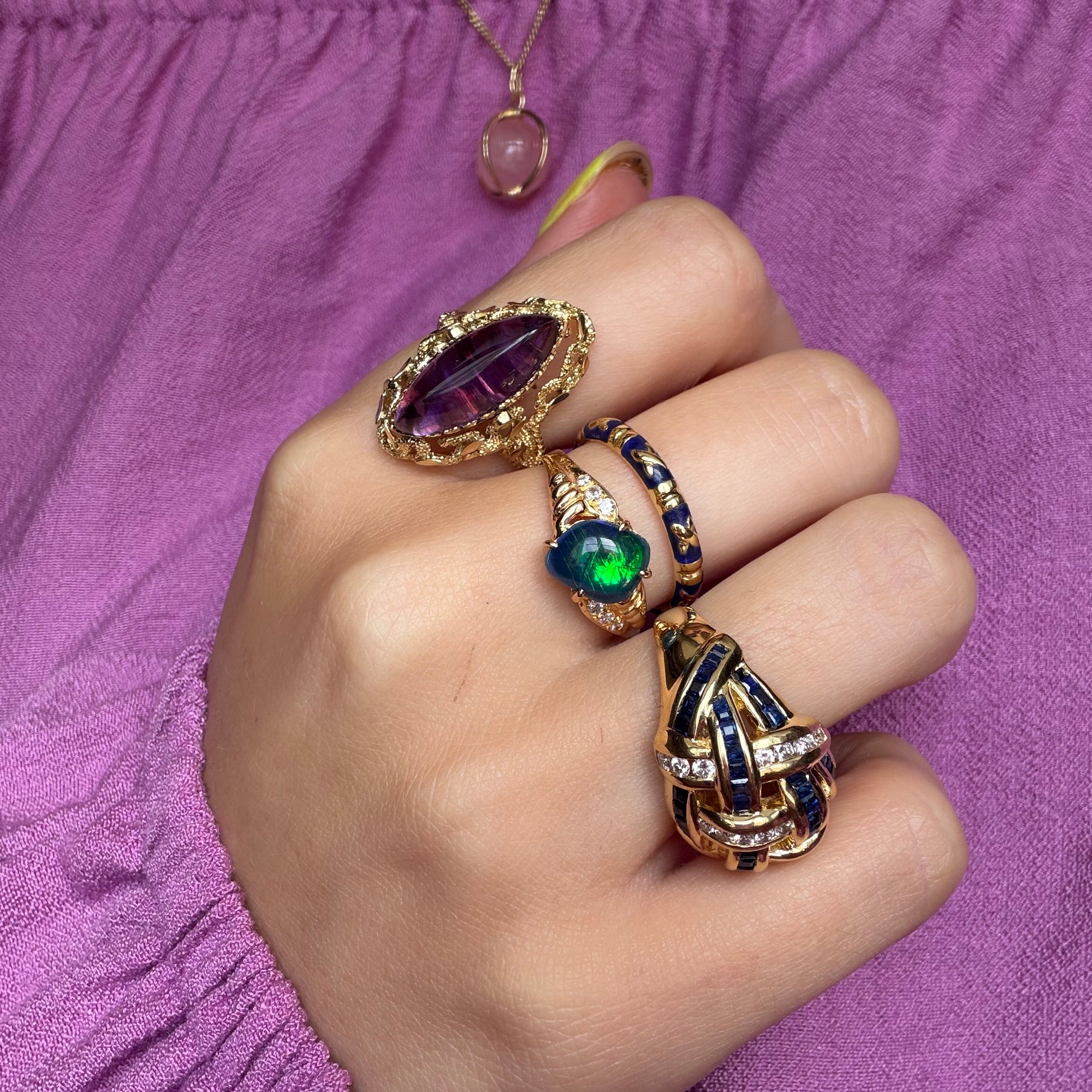Gouden vintage ring met opaal triplet en diamant 20 kt